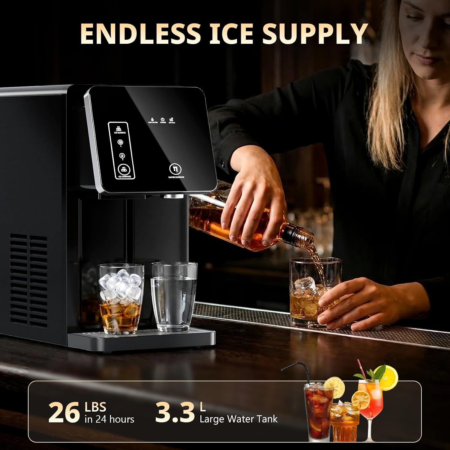 Detalle 2 de COWSAR HZBY-12 2-in-1 Countertop Ice Maker and Cold Water Dispenser