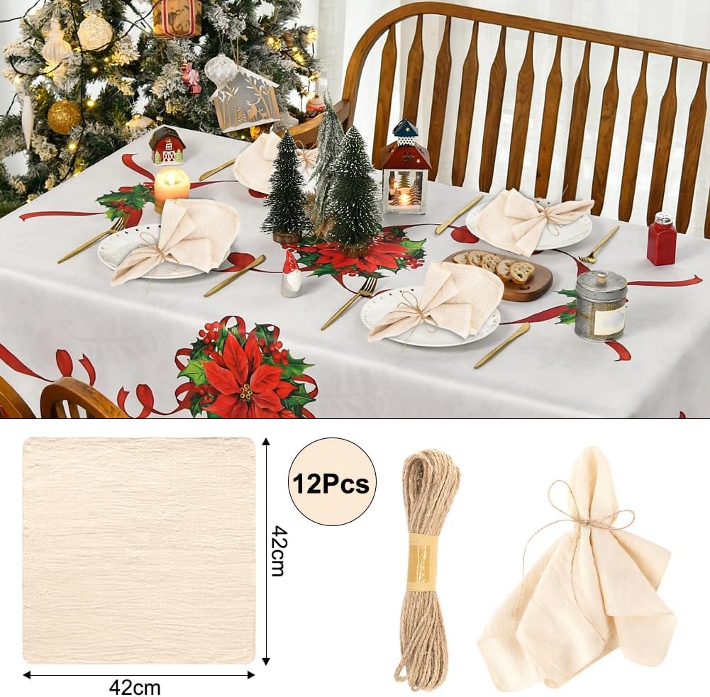 Detalle de Tutamaz tygservetter i bomull, 42 x 42 cm, beige, 12-pack med snöre