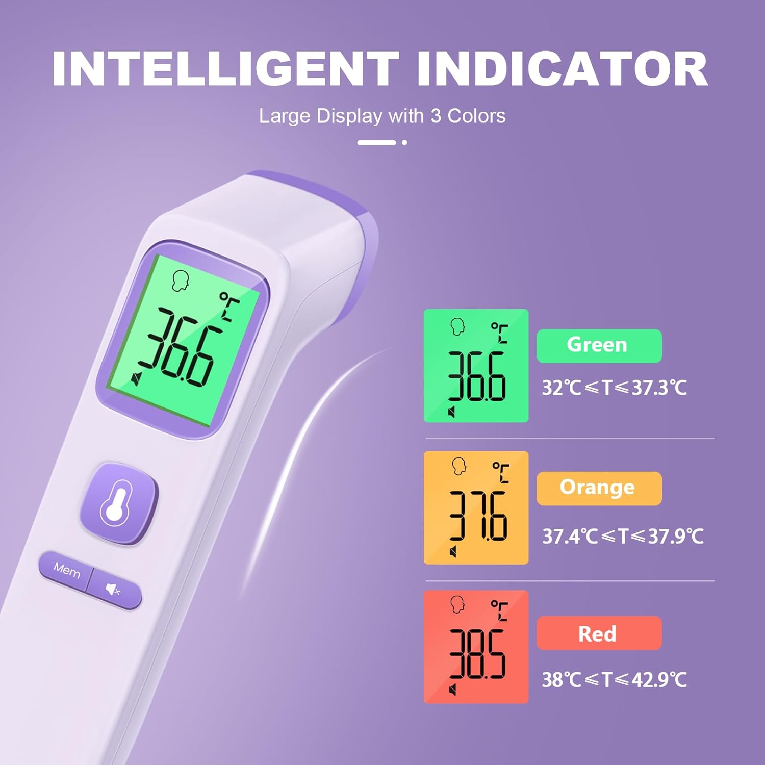 Thumbnail 2 de No-Touch Forehead Thermometer (Purple) — Infrared digital touchless thermometer with large display