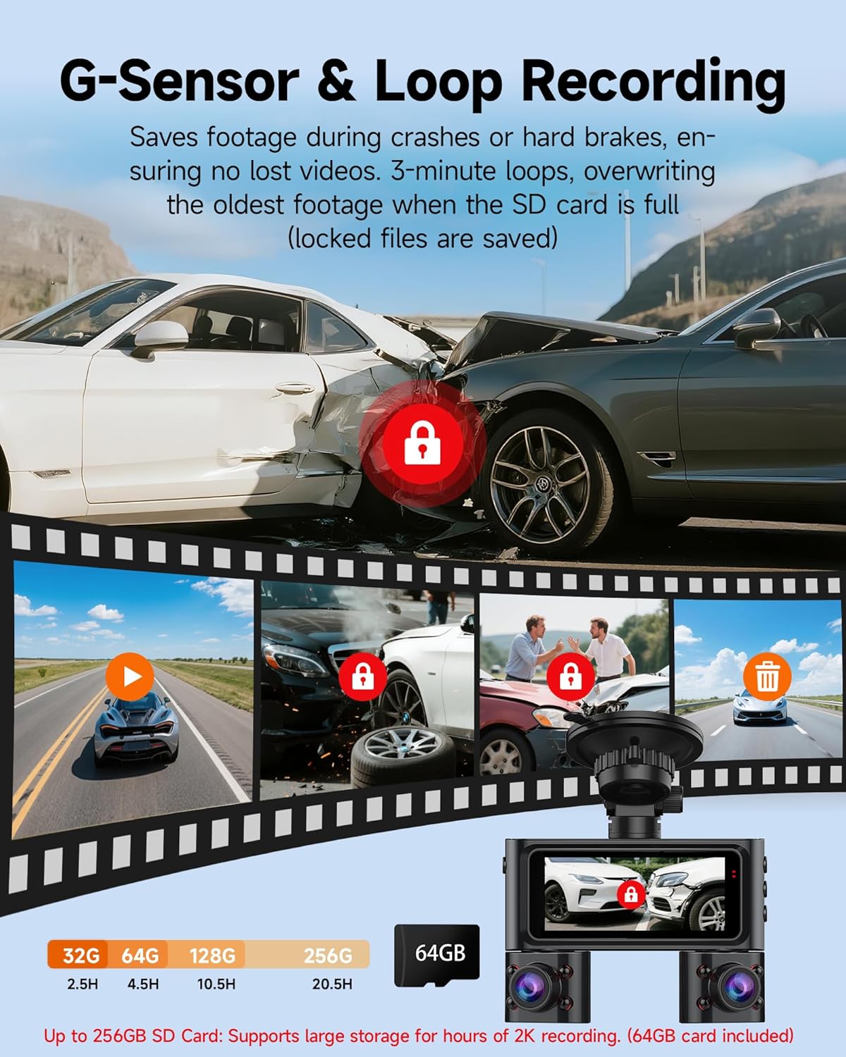 Thumbnail 3 de V7 2K 4-Channel Dash Cam with 64GB card