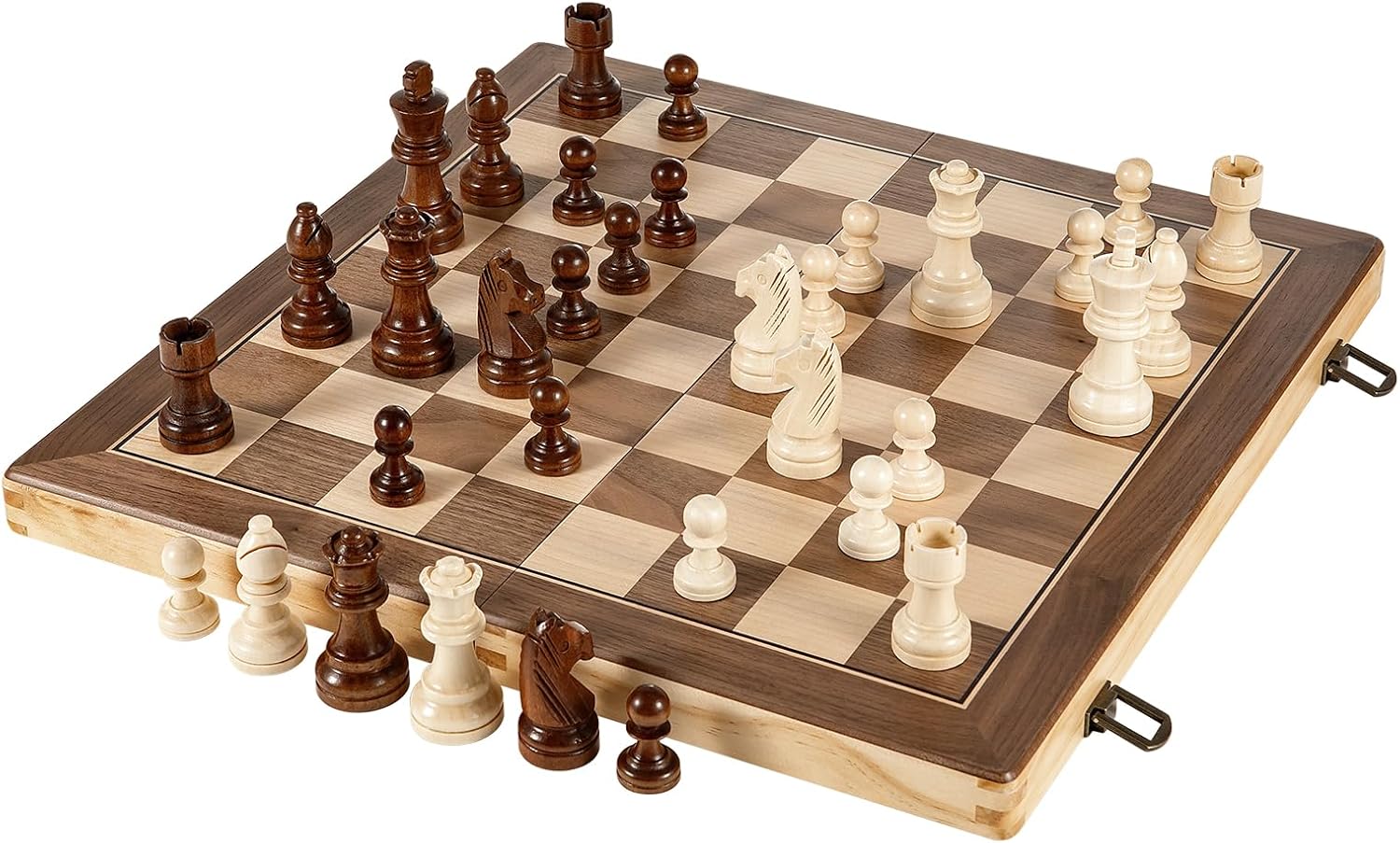 Thumbnail 6 de Sihaiyuan 15” Magnetic Wooden Chess Set – Travel Chess & Checkers, 2-in-1 Foldable Board