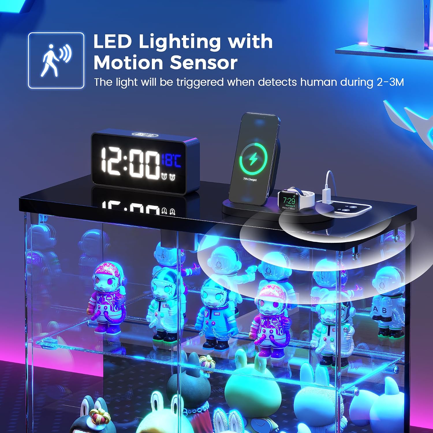 Thumbnail 6 de Dystler Glass Display Case with LED Lights, Motion Sensor, and USB-C Charger (Small 2-Tier)