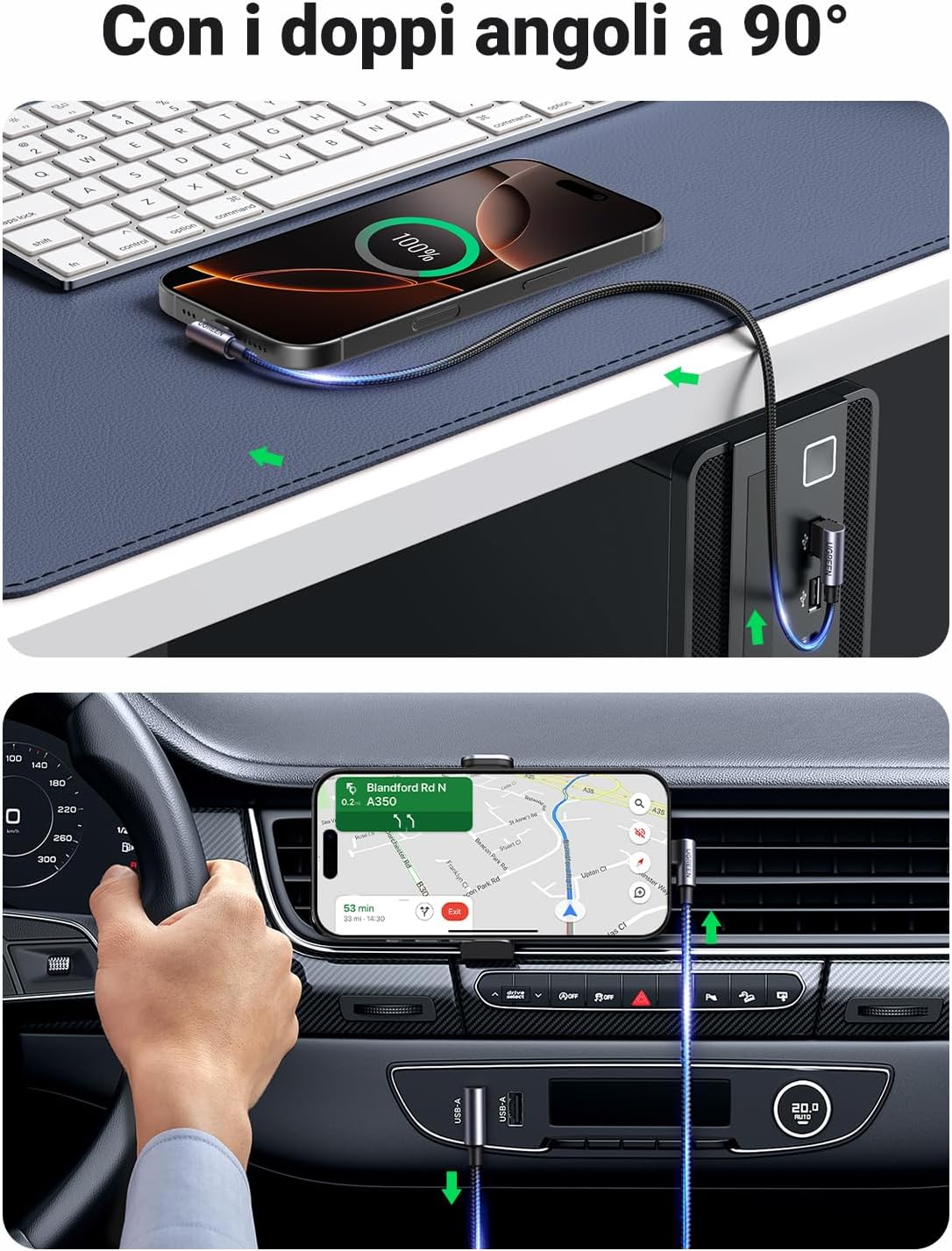 Thumbnail 4 de UGREEN Cavo USB‑C angolato 90° 0,5 m per smartphone e console