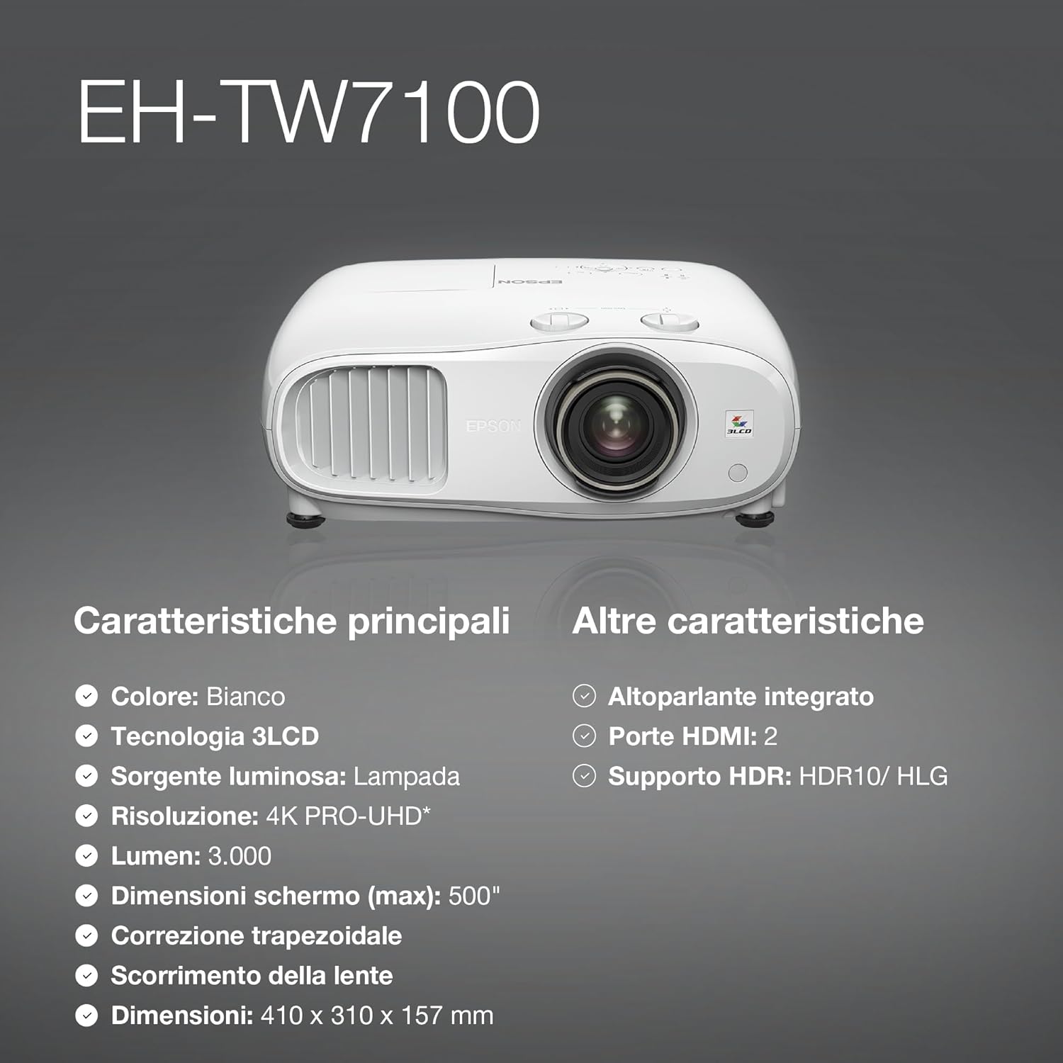 Thumbnail 5 de Epson EH-TW7100 Proiettore 3.000 Lumen 📽