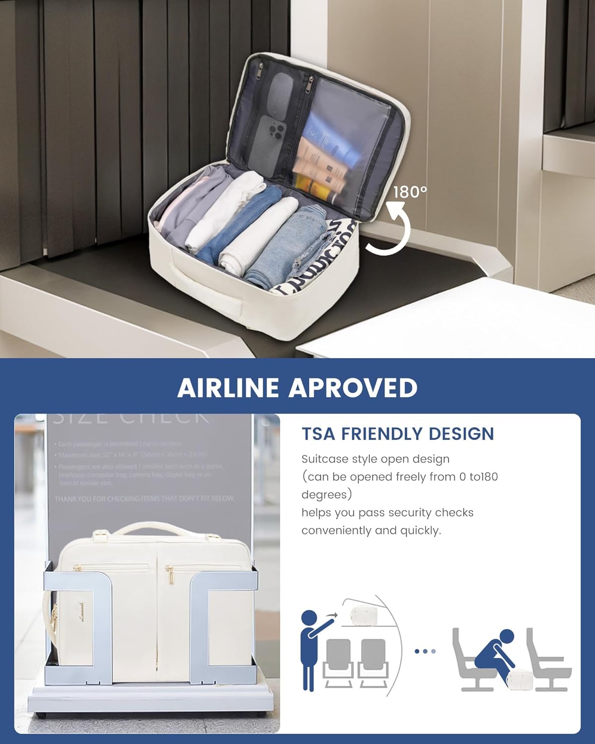 Detalle de LOVEVOOK Sac à Dos Voyage Avion 40x20x25 - Bagage cabine 20L, USB, 14'' PC, Beige