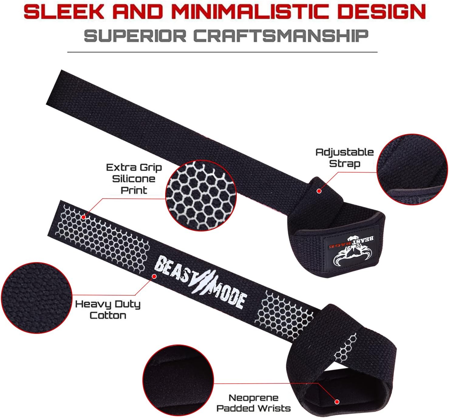 Thumbnail 6 de BEAST RAGE Weight Lifting Straps with Padded Neoprene Wrist Support – Heavy Duty Cotton Wraps
