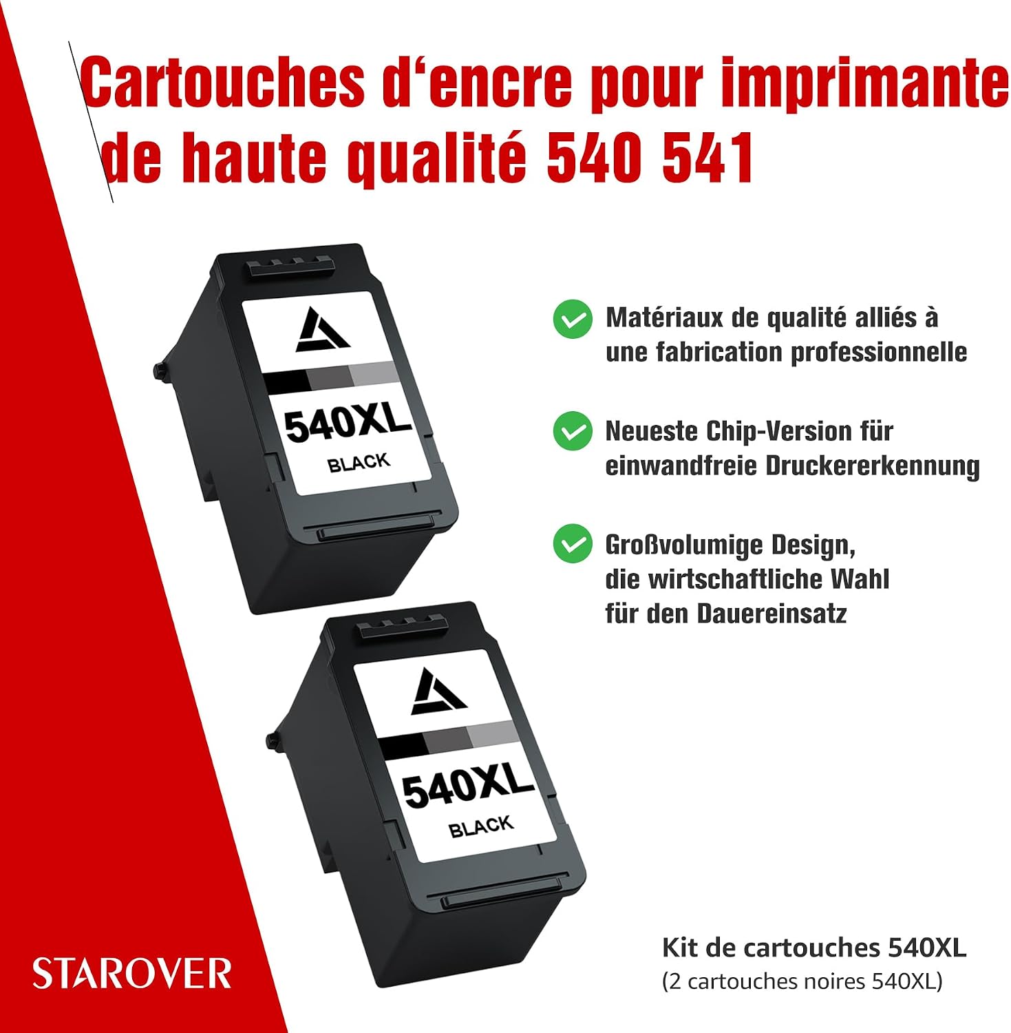Detalle 2 de Cartouches d'encre PG-540XL Noir STAROVER compatibles Canon – lot de 2 (540XL)