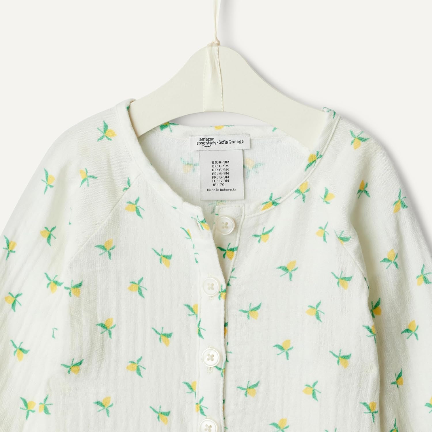 Detalle 2 de Amazon Essentials x Sofia Grainge Unisex Baby Langärmeliger Strampler aus Baumwollgaze
