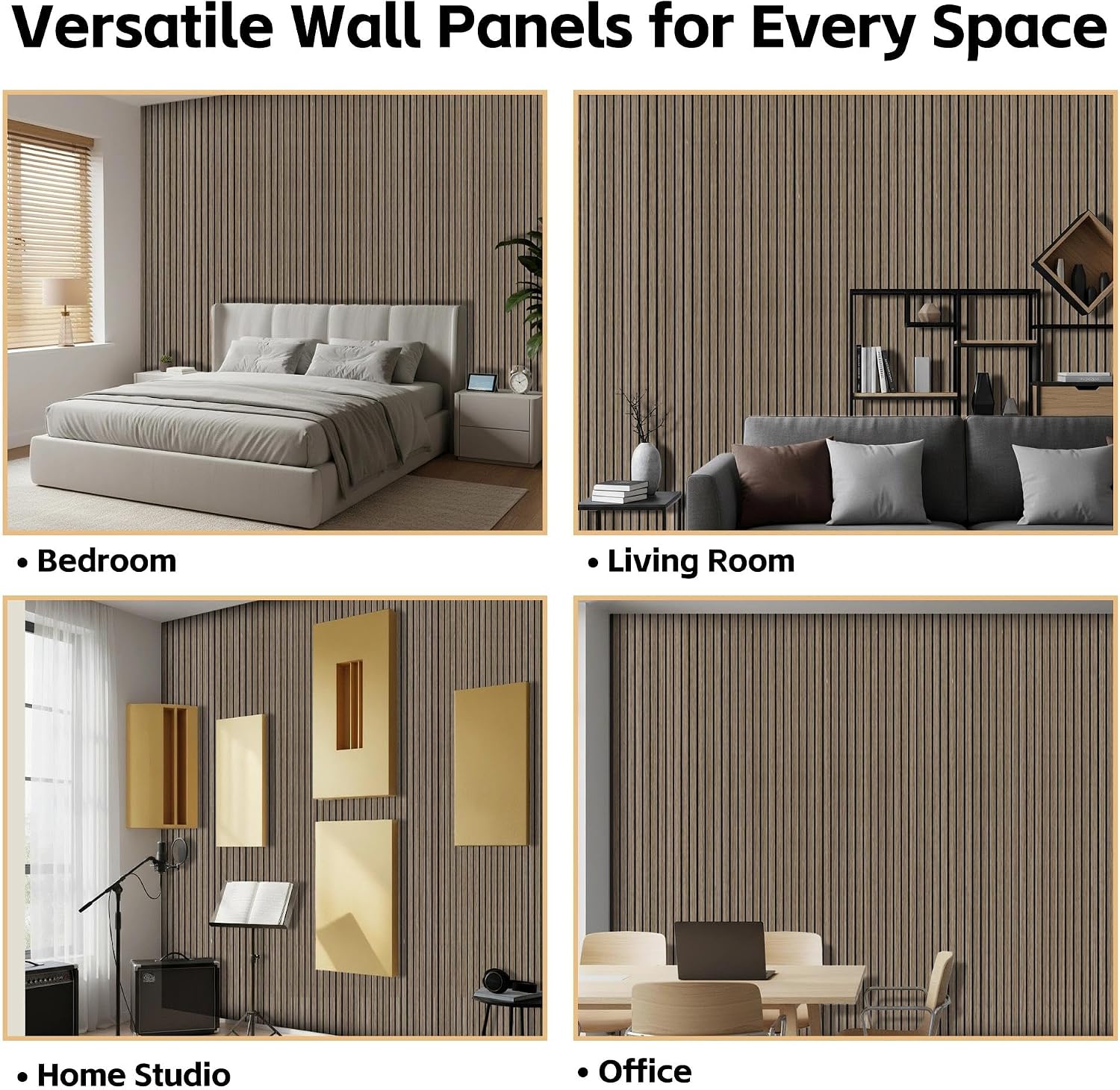 Detalle 2 de RITOLLO 8-Pack Acoustic Slat Wall Panels, Walnut-Look Polyester Fibre