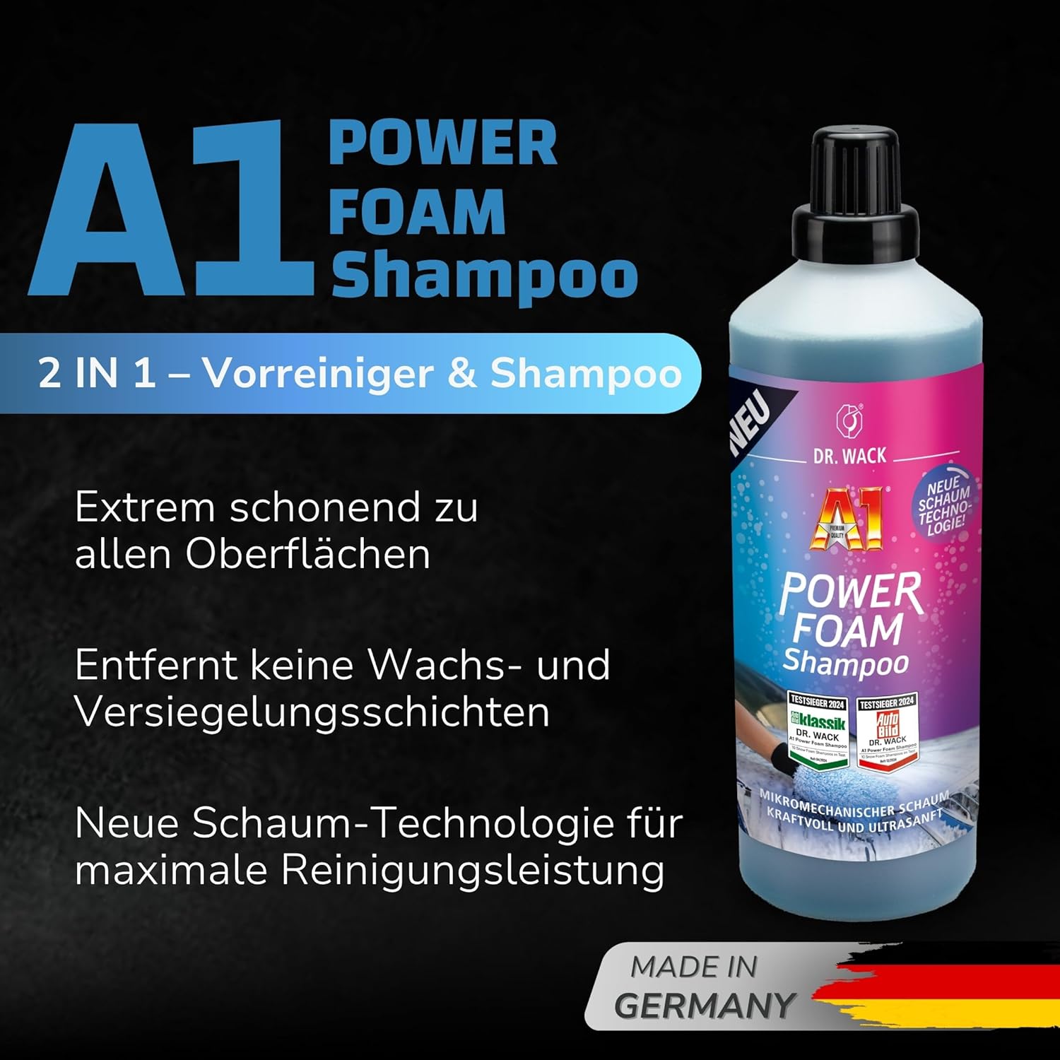 Thumbnail 1 de DR. WACK A1 Power Foam Shampoo 1 Liter – Autowäsche mit 2-in-1 Vorreinigung und Pflege