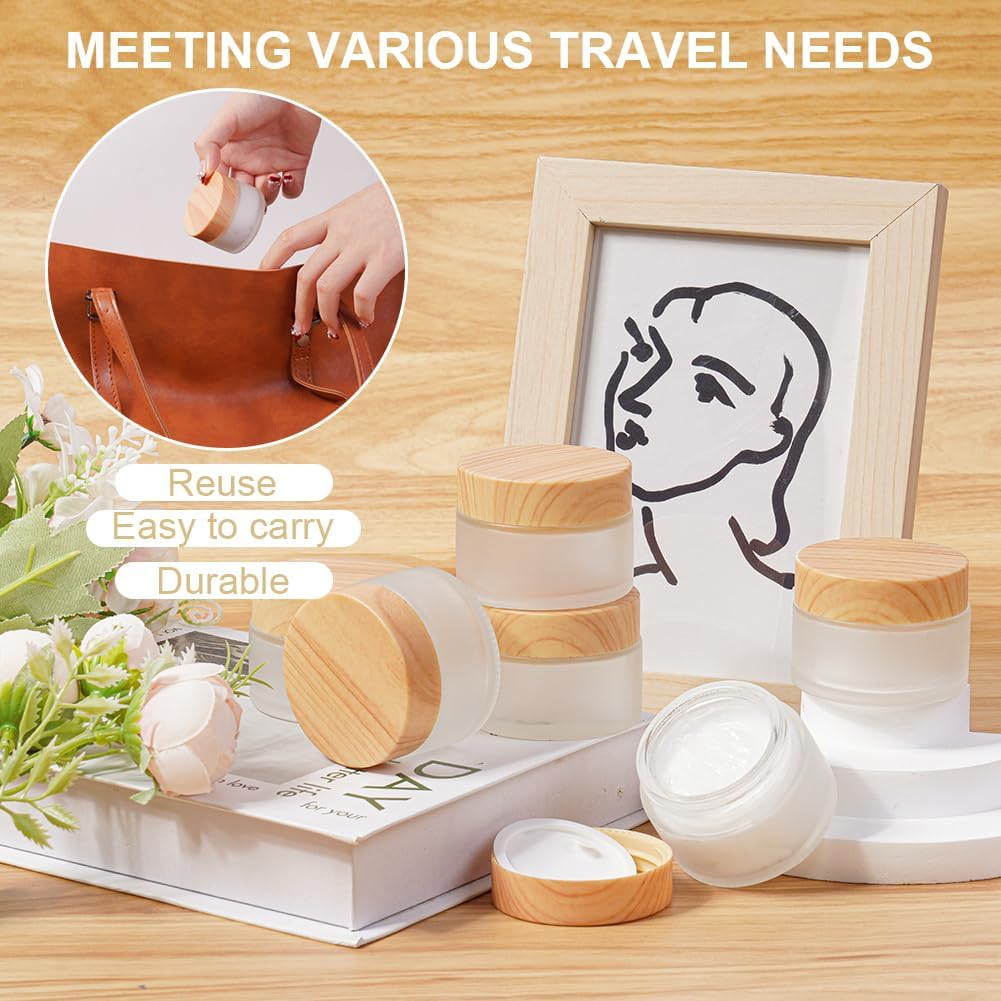 Detalle de HOTUT Pot de Crème Vide en Verre – Lot de 6 pots 30 ml, verre amber et étanche pourCosmétiques en voyage