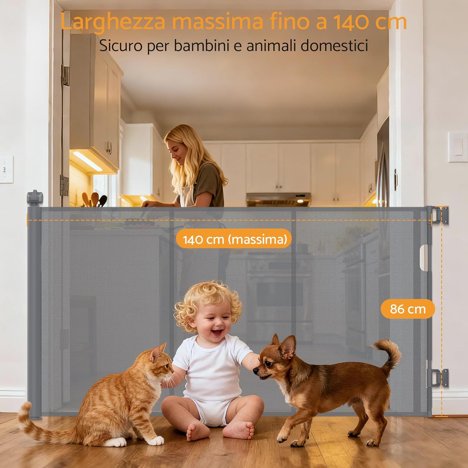 Thumbnail 1 de Maxetodo Cancelletto di Sicurezza Estensibile: barriera retrattile robusta per bambini e animali (0–140 cm)
