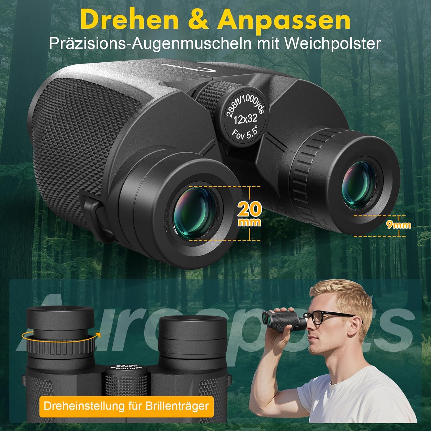 Detalle de Aurosports 12x32 Fernglas Erwachsene