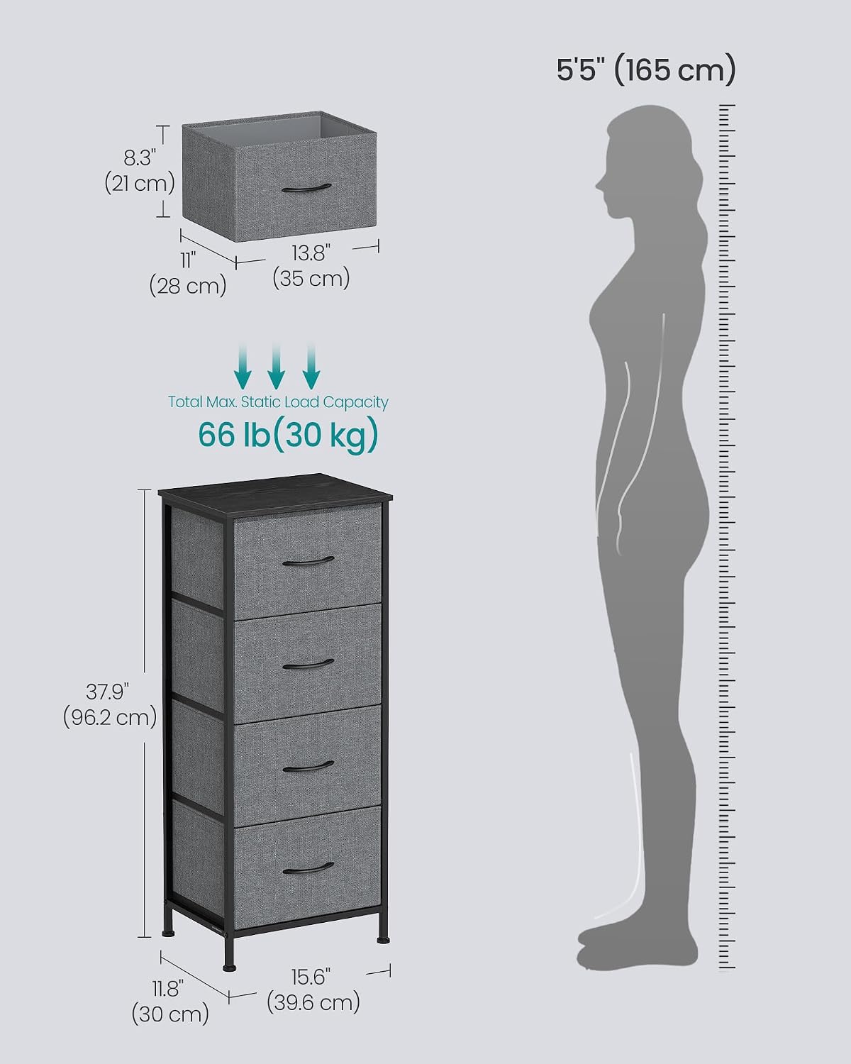 Thumbnail 1 de SONGMICS 4-Drawer Steel Chest of Drawers (BELLAH Collection) – Slate Grey
