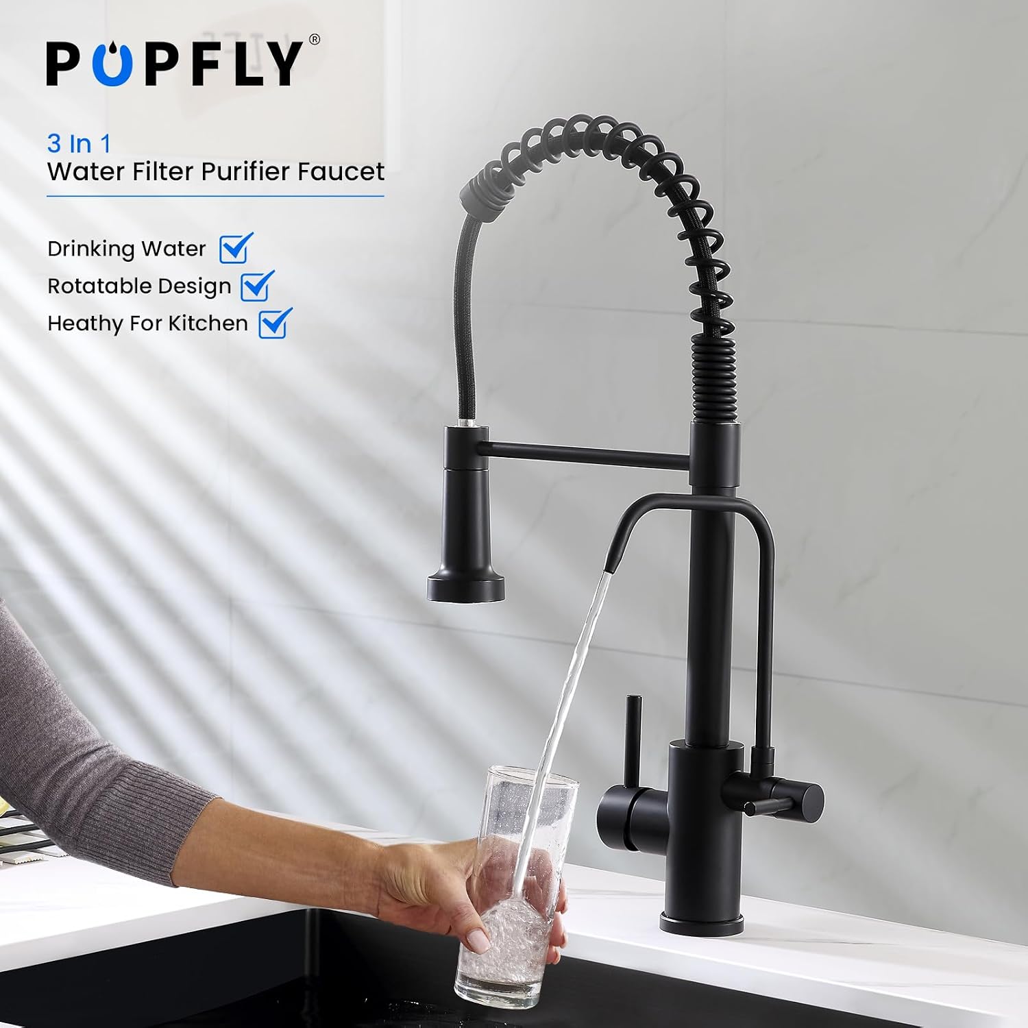 Detalle 2 de POPFLY 3-in-1 kitchen faucet, stainless steel
