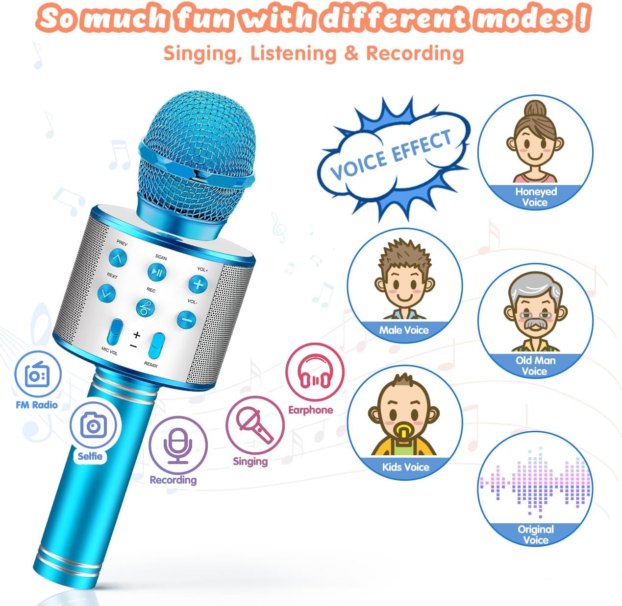 Thumbnail 1 de Hapikids Bluetooth Kids Microphone Toy (3–12 years) – Portable wireless singing mic & speaker in blue