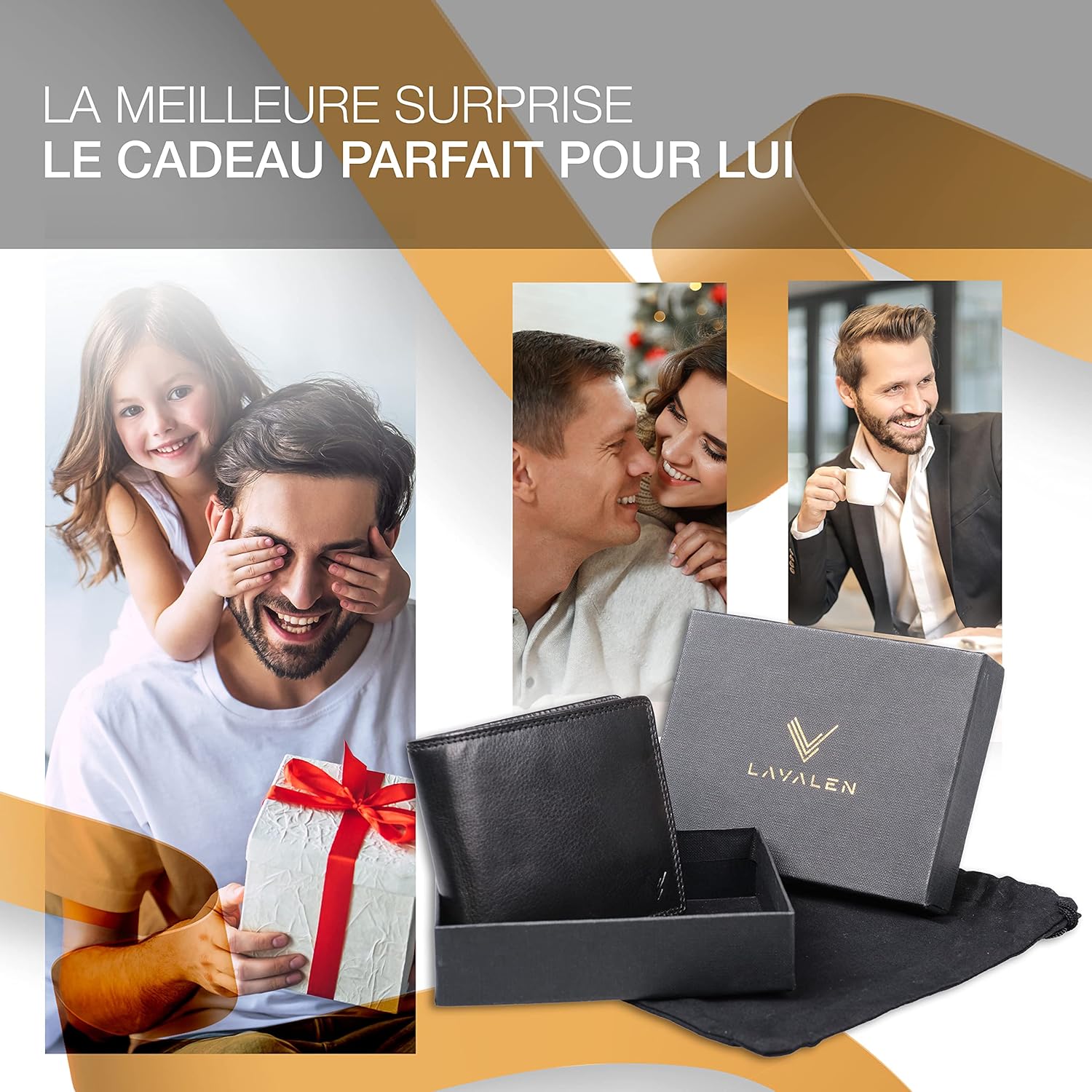Detalle de Lavalen Portefeuille Homme Cuir Véritable – Portefeuille RFID, Grand Capacité, Noir Bordeaux