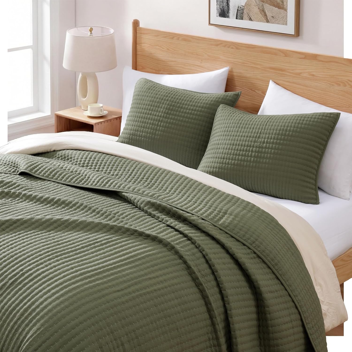 Detalle 2 de WRENSONGE King Size Quilt 3-Piece Lightweight Bedding Set in Olive Green