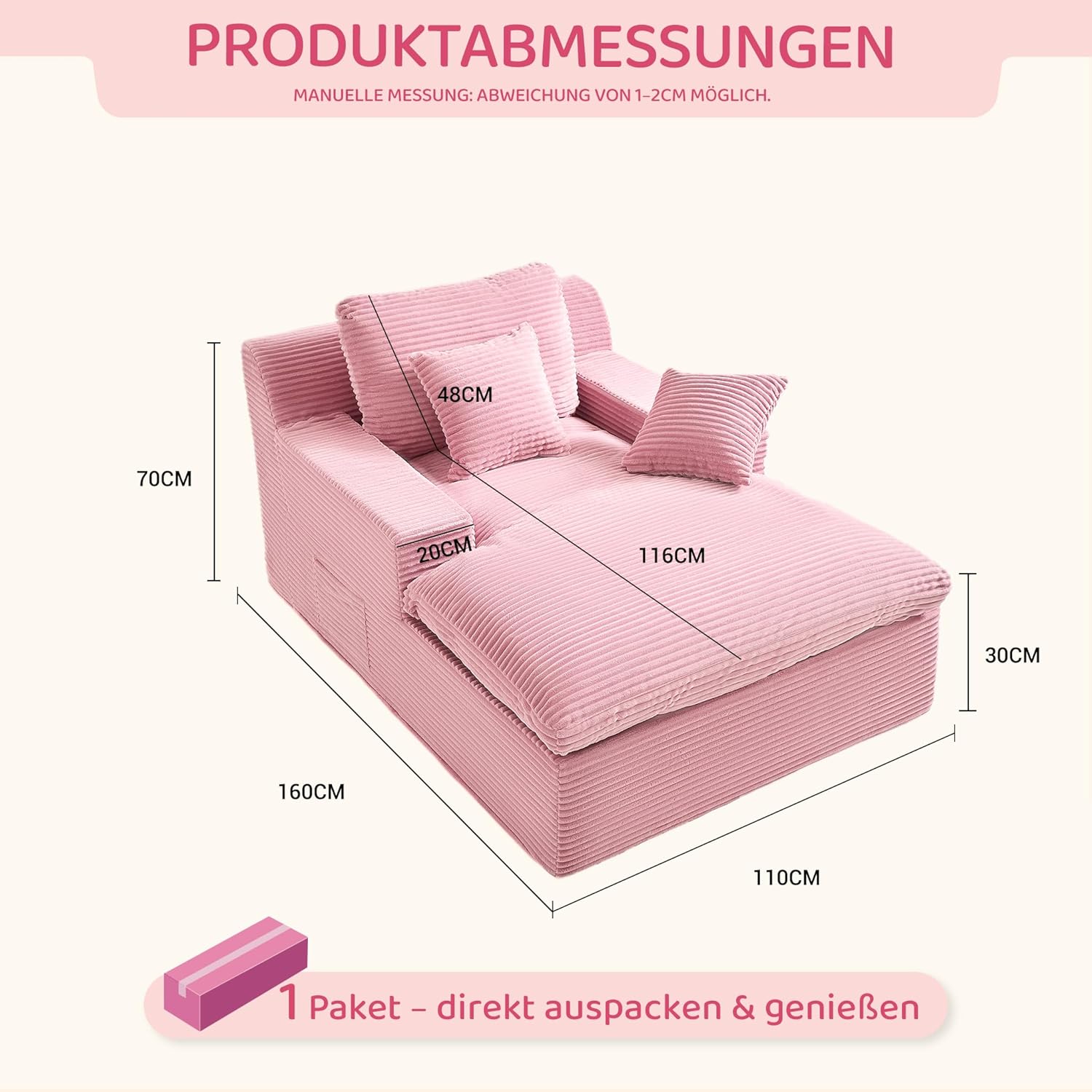 Thumbnail 1 de Litbird 160 cm Chaiselongue Loungesofa als Boneless Bodensofa & Schlafsofa mit Schlaffunktion