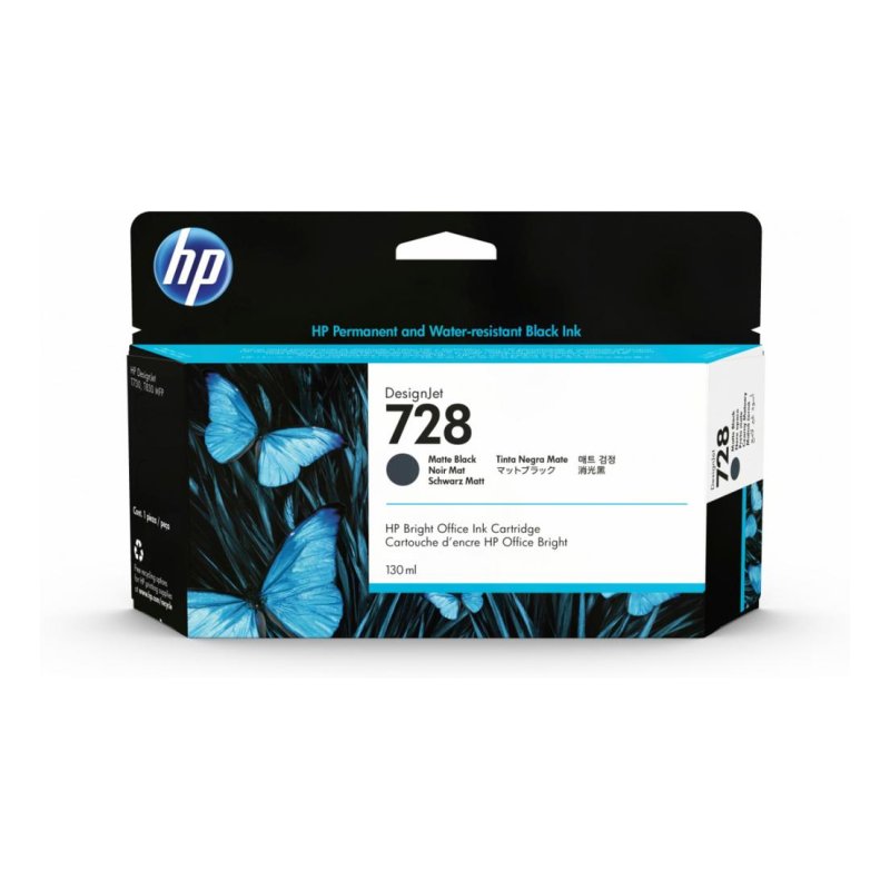 Detalle de Cartucho HP DesignJet 728 negro mate 130 ml – rendimiento profesional para impresión CAD