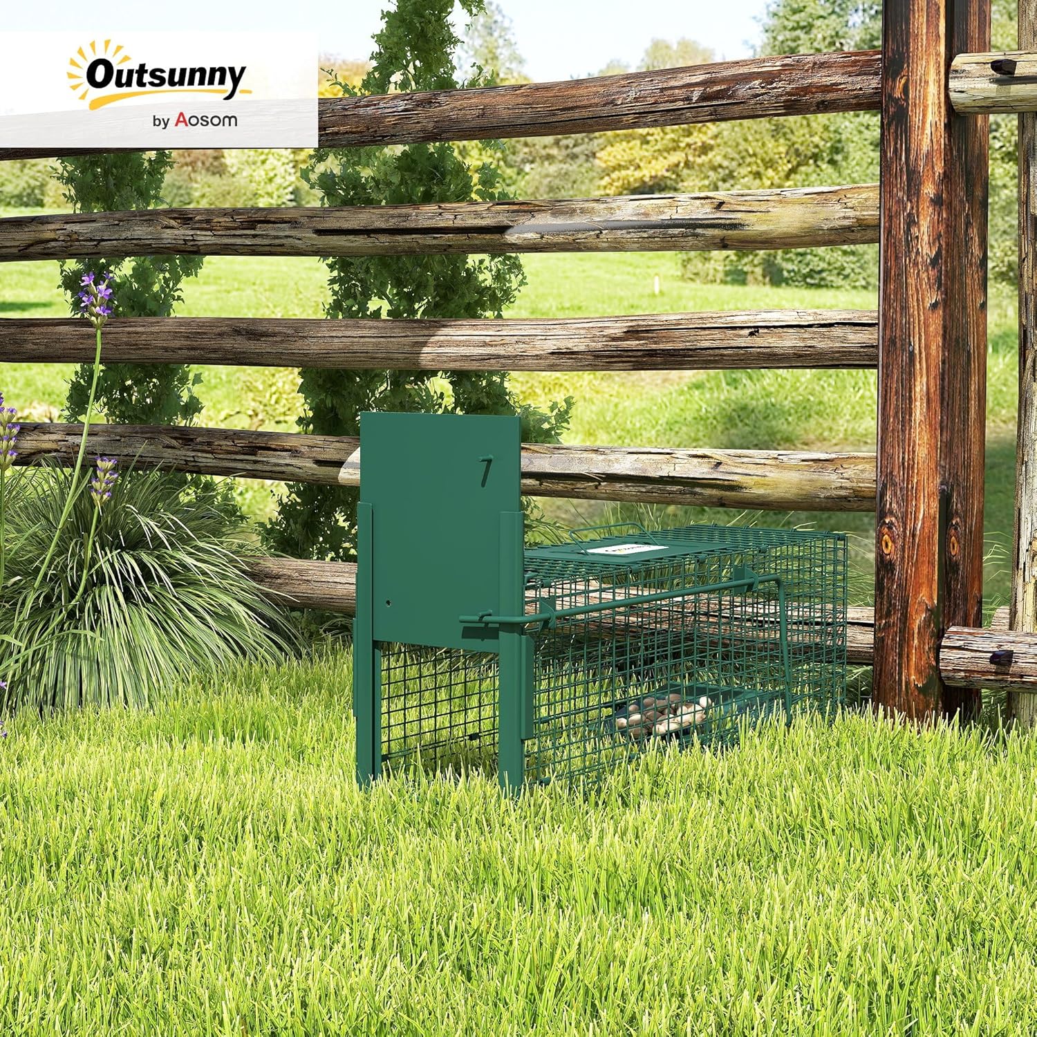 Detalle de Outsunny Piège de Capture Vivant en Acier – 60L x 18L x 20H cm, entrée 14 x 15,5 cm, vert foncé