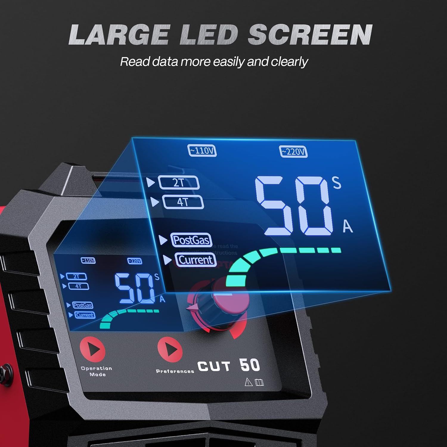 Thumbnail 4 de ARCCAPTAIN 50A Plasma Cutter, 110V/220V, 2/3-Inch Max Cut, LED Display