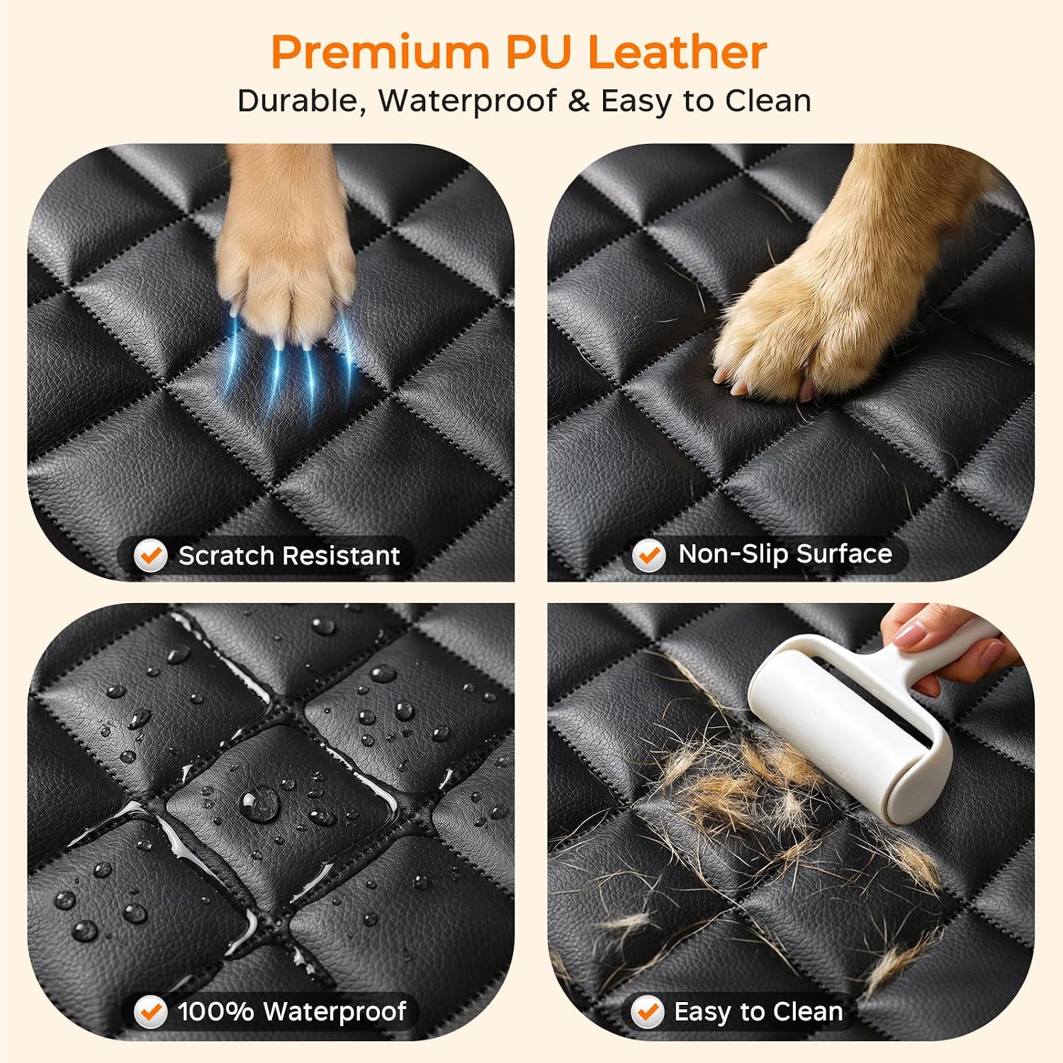 Detalle 2 de URPOWER PU Leather Dog Car Seat Cover for Back Seat