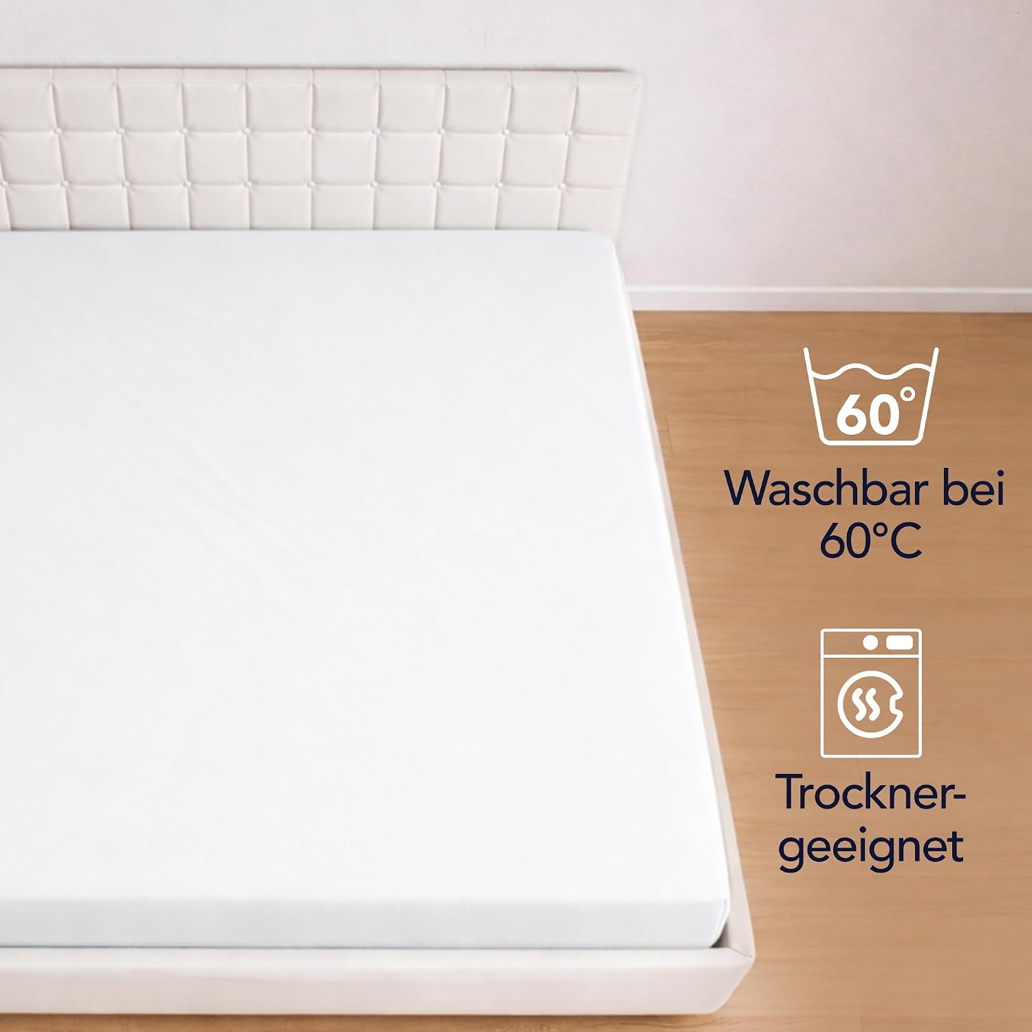 Detalle de Dreamzie Spannbettlaken 160x200 cm (Jersey, 100% Baumwolle) – Steghöhe 30 cm, weiß