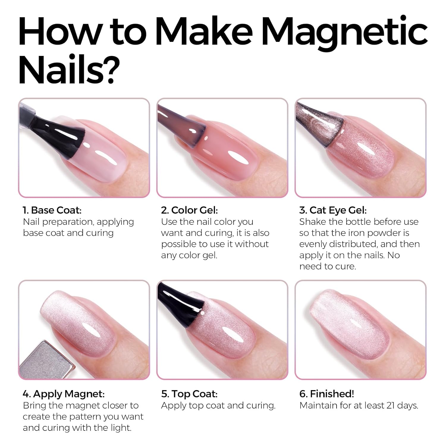 Thumbnail 6 de TOMICCA Cat Eyes UV Nagellack Set mit Magnet – 4 Farben Burgund Rot Hellviolett Silber Glitzer (8 ml)