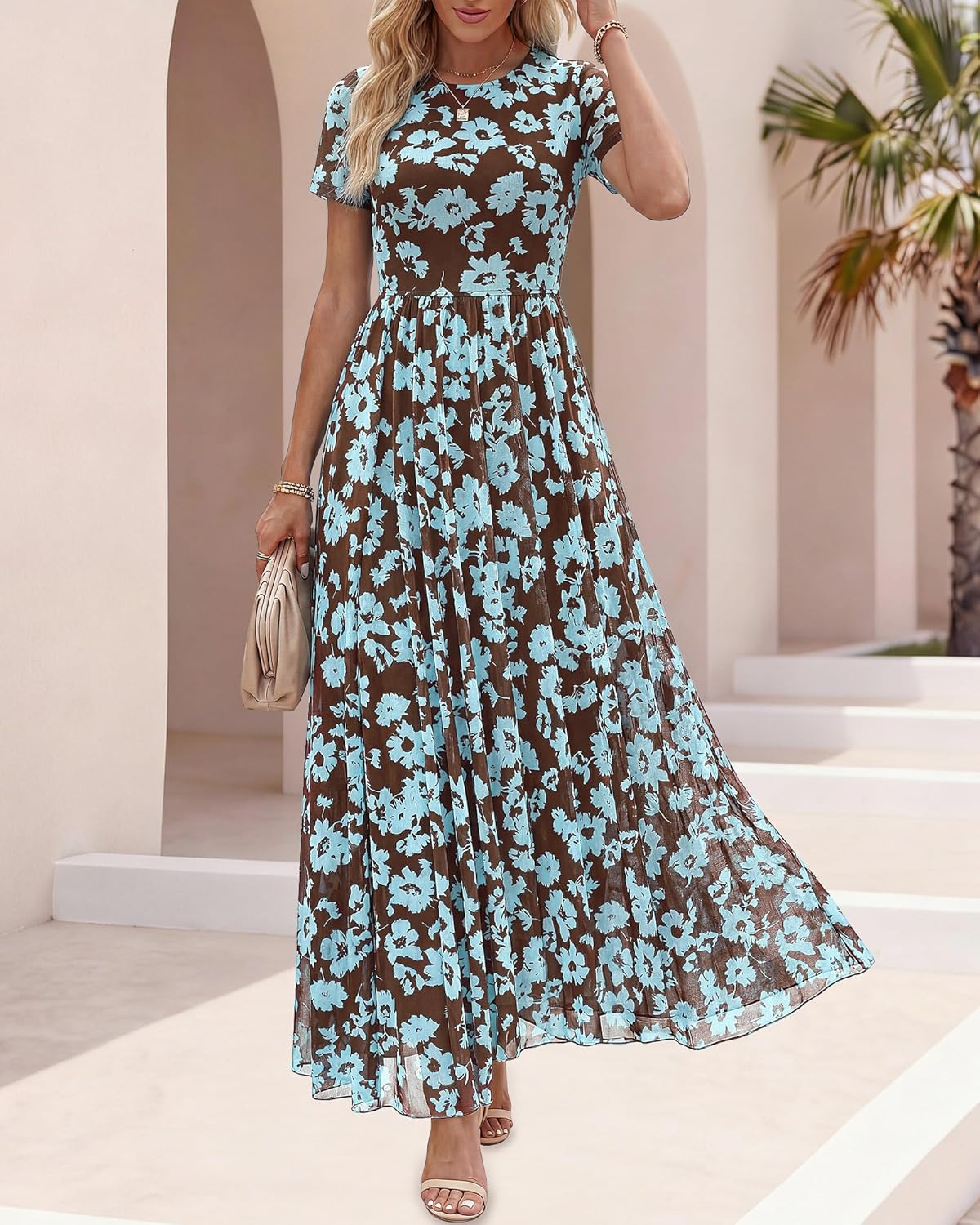 Detalle 2 de BTFBM Summer Dresses for Women 2026 Floral Maxi – Formal to Casual, Perfect for Weddings and Vacations
