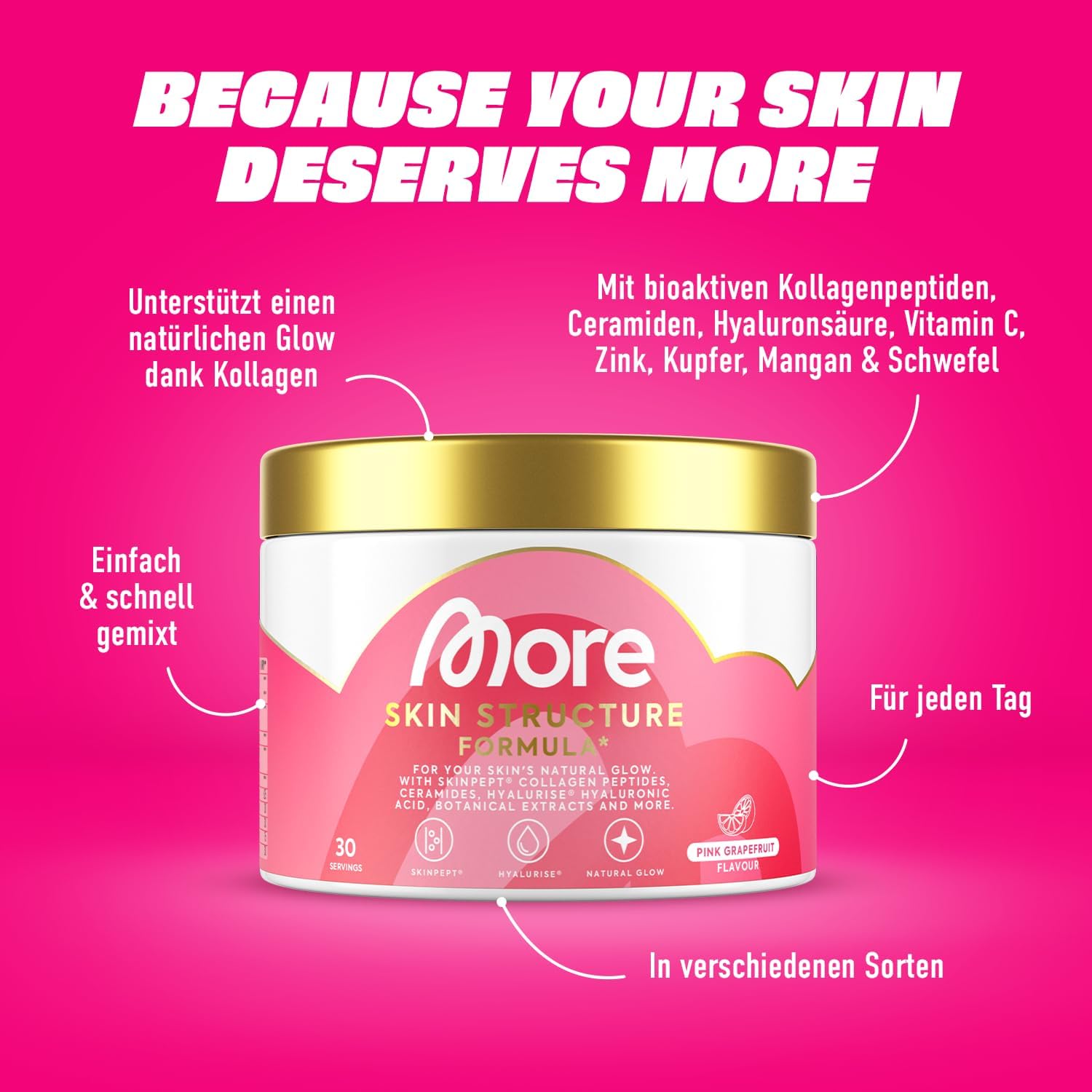 Thumbnail 1 de MORE Skin Structure Formula Pink Grapefruit Pulver (mit Kollagen & Hyaluron), 270 g – zur täglichen Einnahme