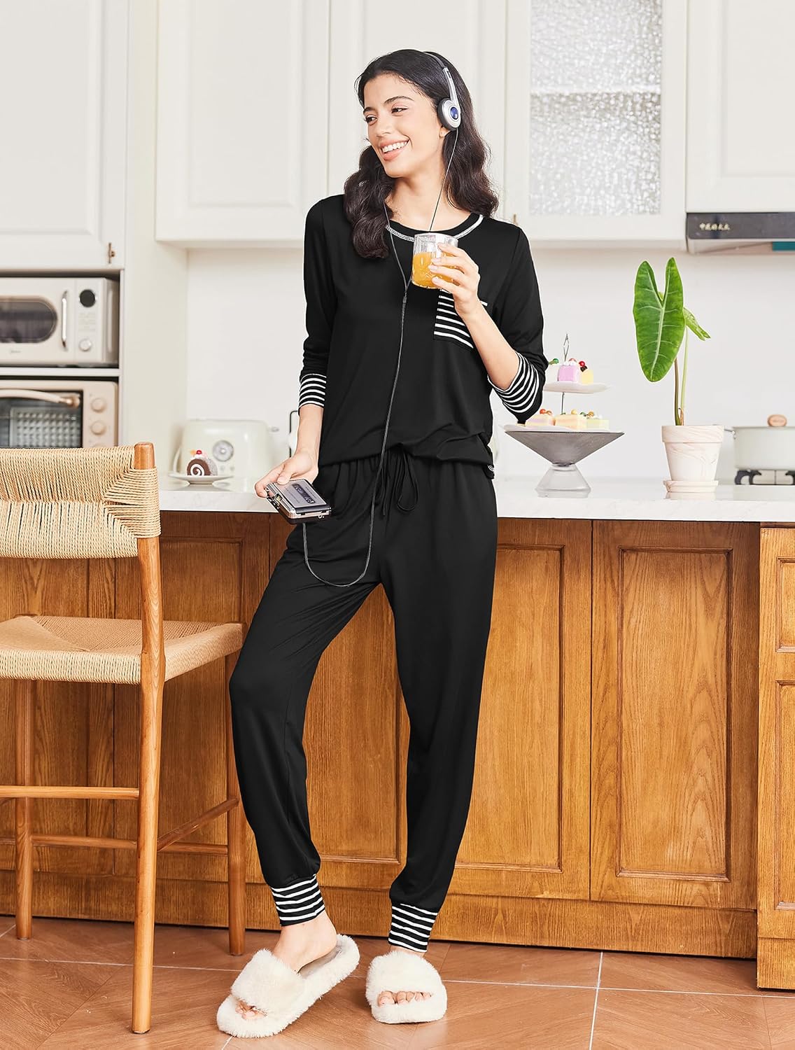 Detalle de Ekouaer #EKY005476 Women's Long-Sleeve Pyjama Set with Jogger Pants