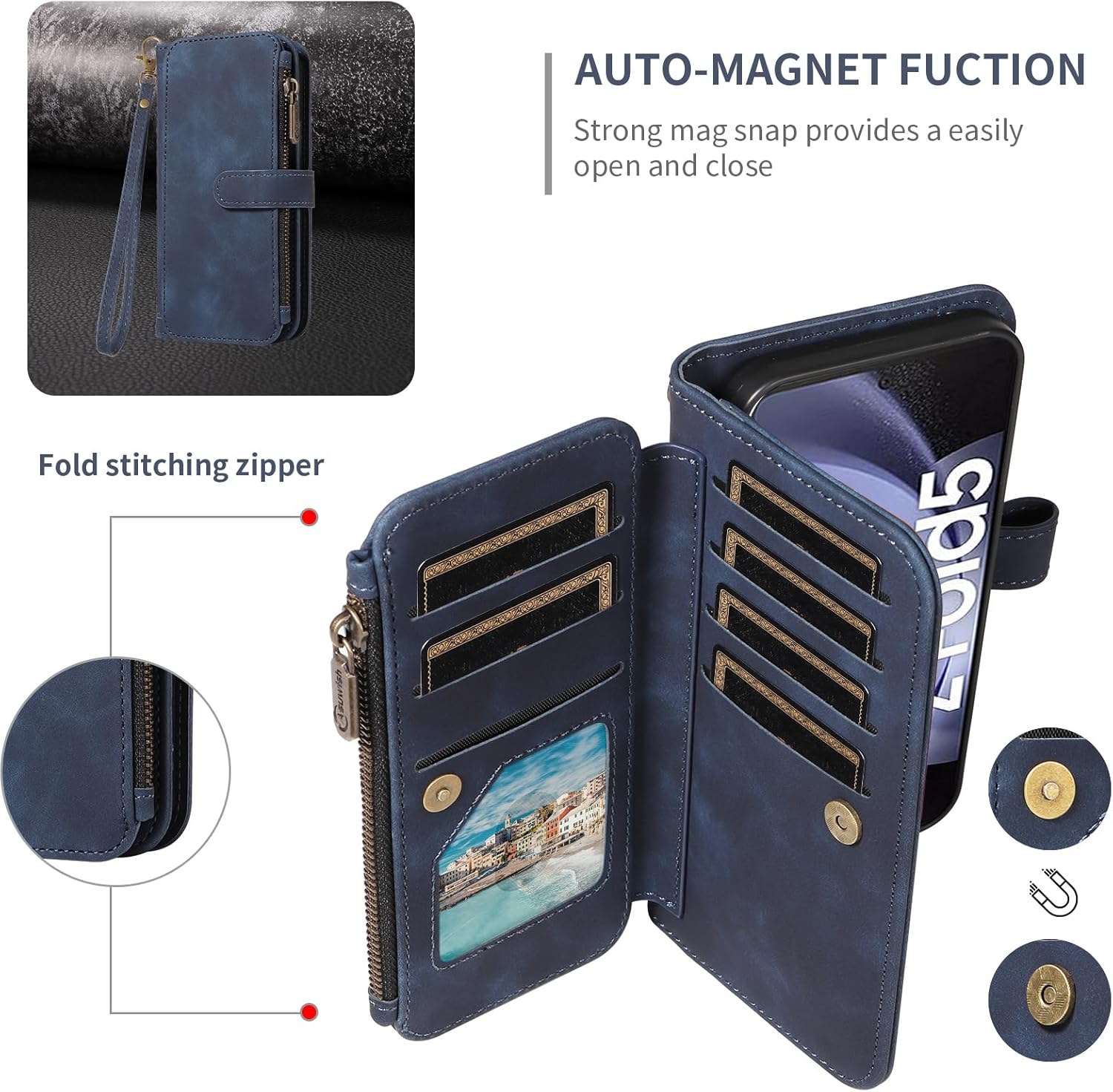 Thumbnail 4 de Asuwish Wallet Case with Crossbody Strap for Samsung Galaxy Z Fold 5 (2023)