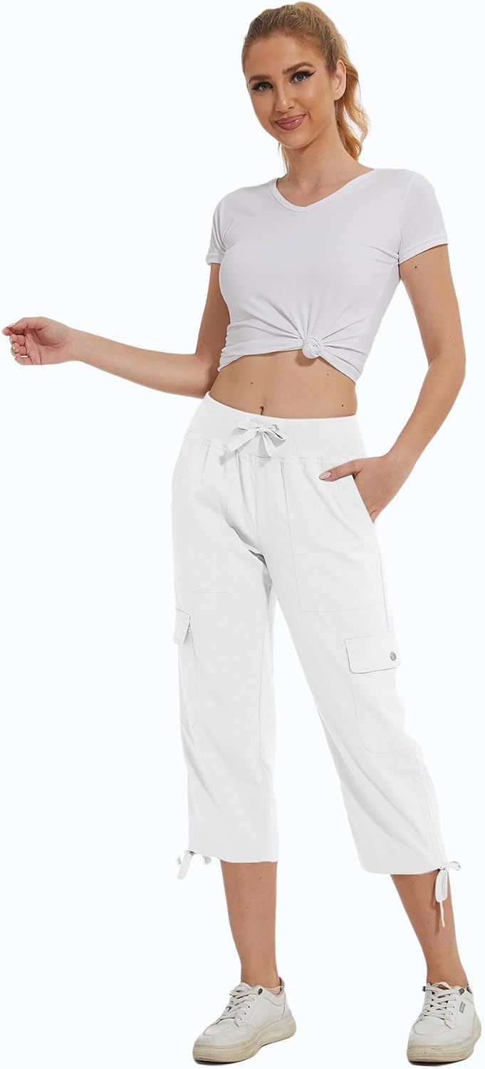 Detalle de Huayuzh Damen Cargo Caprihose Wanderhose 3/4 – Leichte Outdoor-Cargohose für Sommer und Reise