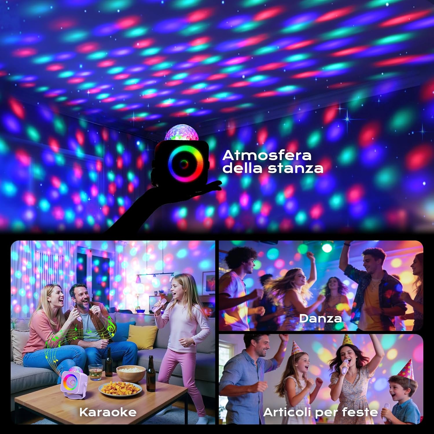 Detalle de Dislocati Karaoke con 2 Microfono Bambini: karaoke Bluetooth con luci, supporto 360° e effetti vocali