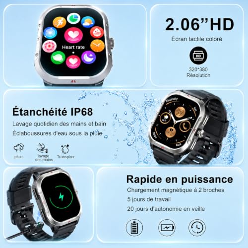 Detalle 2 de Jugeman Montre Connectée Homme Militaire – GPS intégré, écran 2,06" et autonomie polyvalente