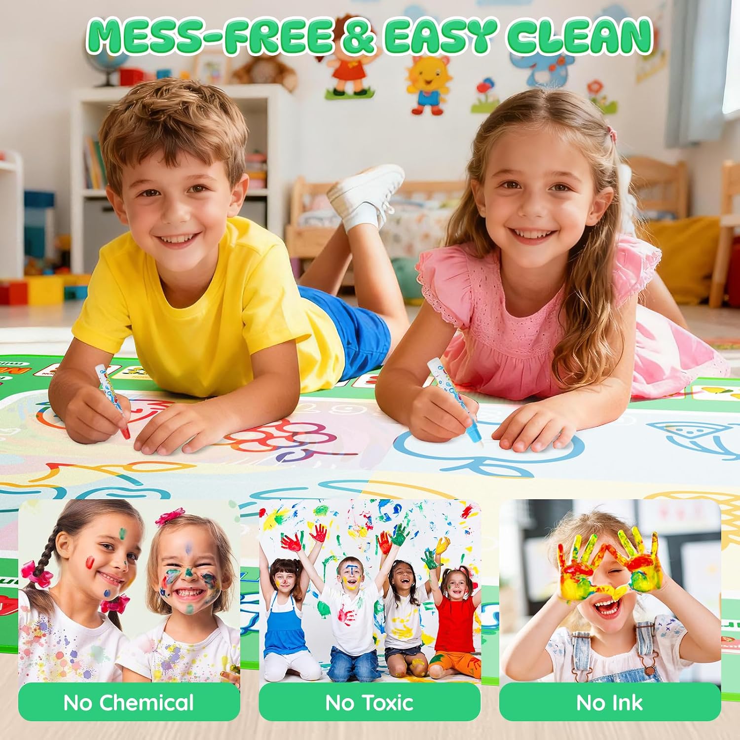 Detalle de Water Doodle Mat Aqua Magic Water Drawing Mat with 4 Suction Cups, 6 Magic Pens & Storage Bag