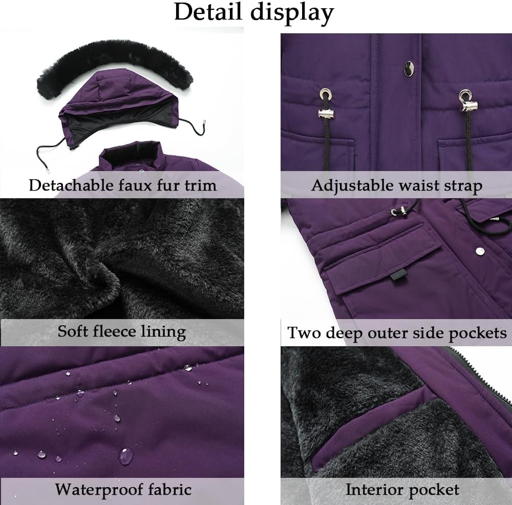 Thumbnail 5 de MOERDENG Women's Fleece-Lined Puffer Coat with Detachable Faux-Fur Hood