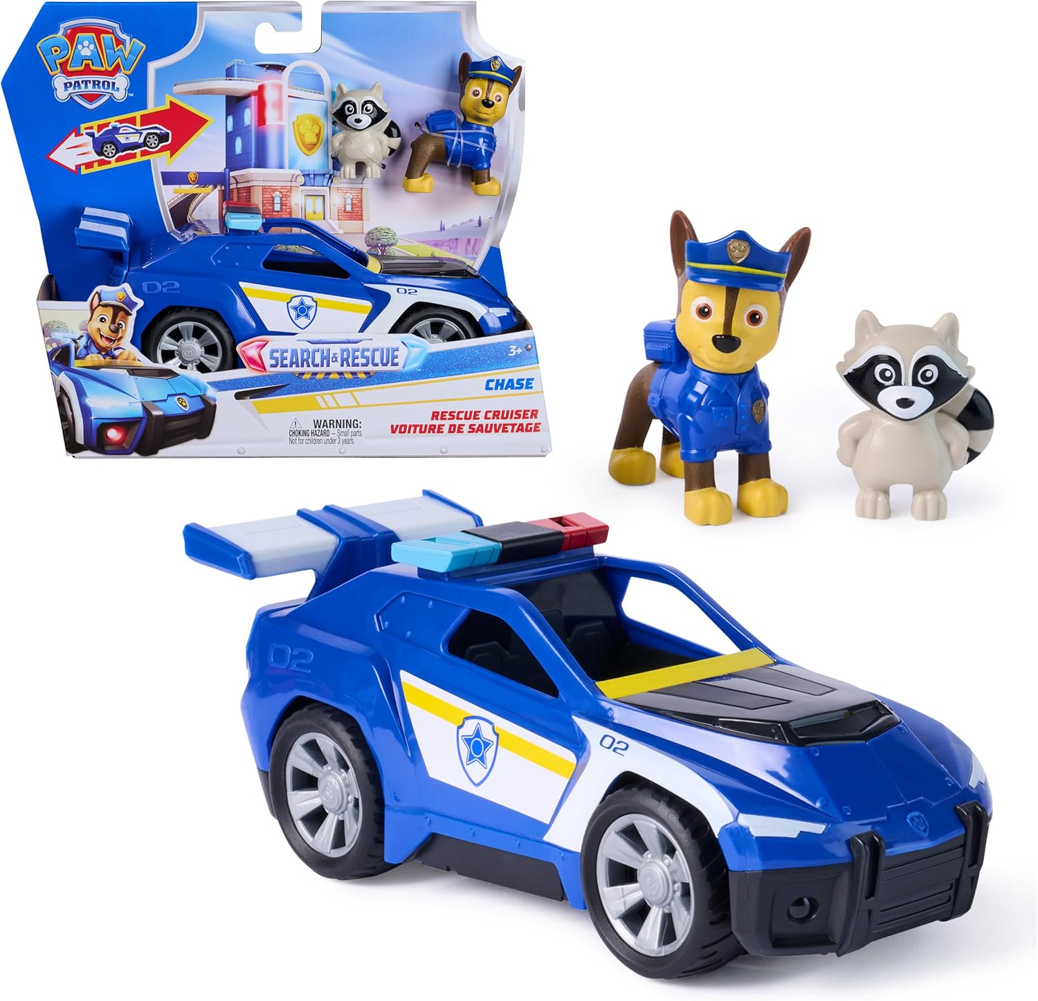 Detalle de Paw Patrol Search & Rescue Chase Rescue Cruiser Vehicle with 2 Figures (Pull-Back Action) – Kids Toy for Ages 3+