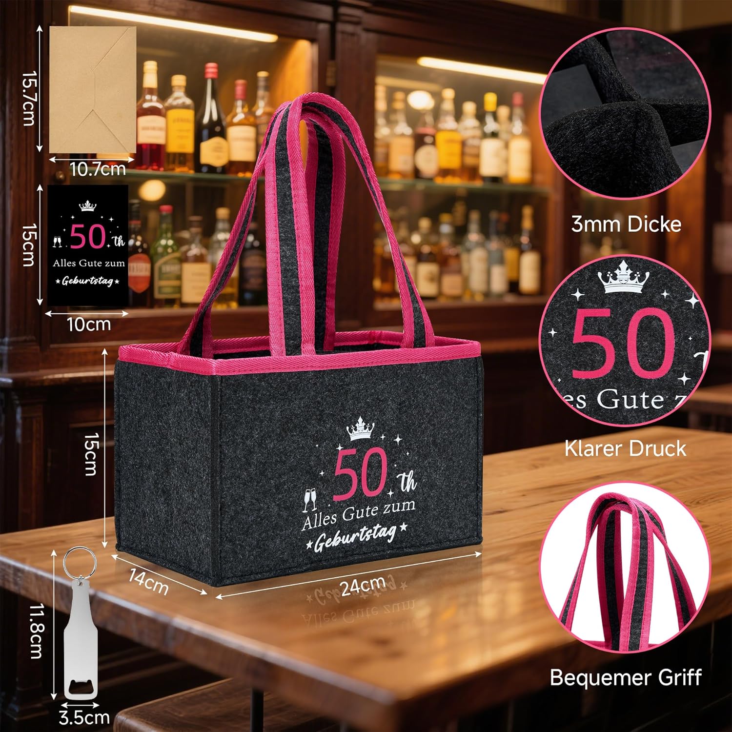 Detalle 2 de Rilcn 50 Geburtstag Geschenkset für Frauen – Lustige Socken & Wiederverwendbare Filztasche