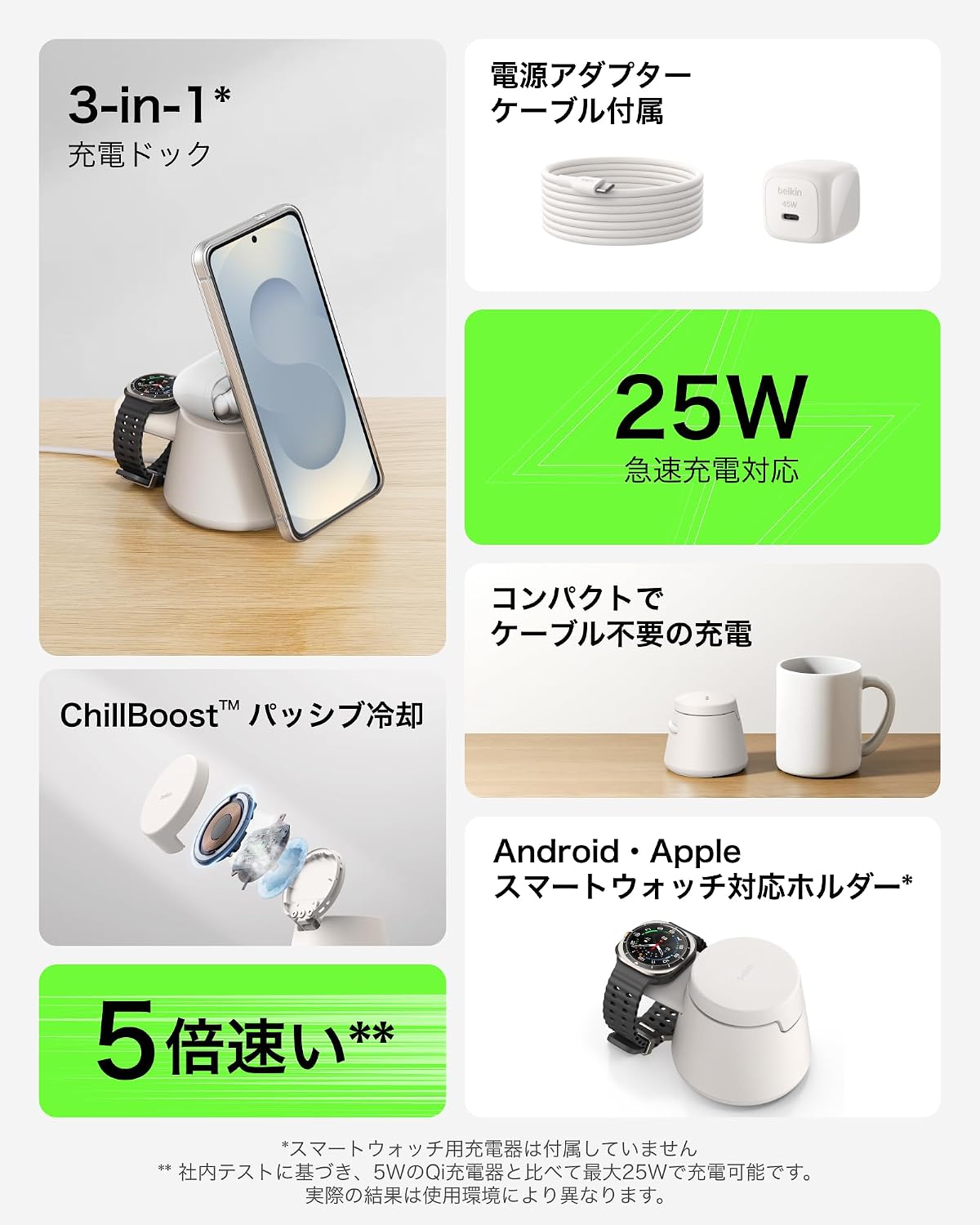 Thumbnail 2 de Belkin Qi2認証 25W 3in1ワイヤレス充電スタンド 冷却ファン搭載・サンド