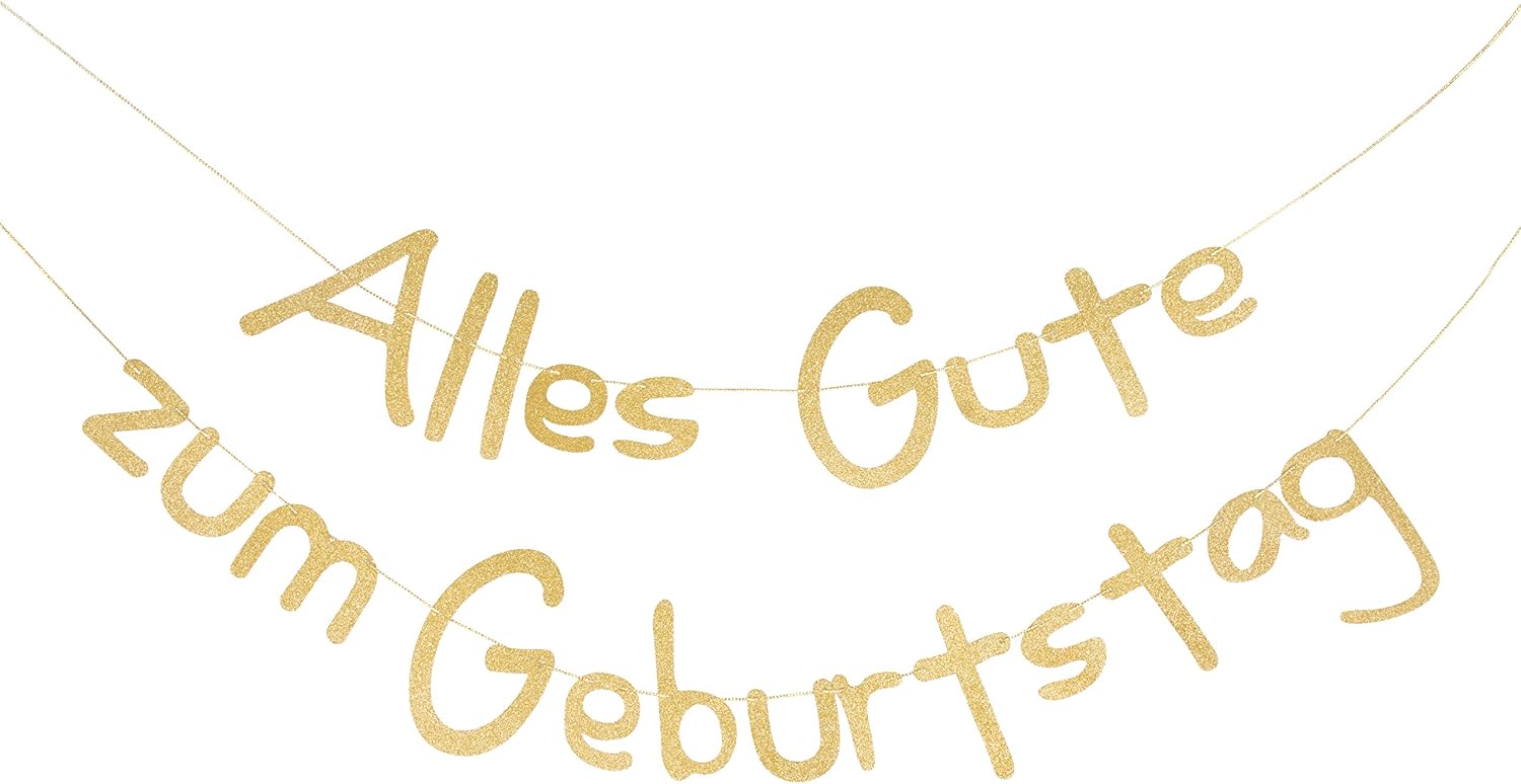 SUNBEAUTY Alles Gute zum Geburtstag Girlande Gold Glitter – Happy Birthday Banner