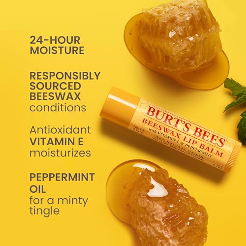 Detalle de Burt's Bees 100% Natural Moisturizing Lip Balm (Original Beeswax) — Peppermint, 4 x 0.15 oz
