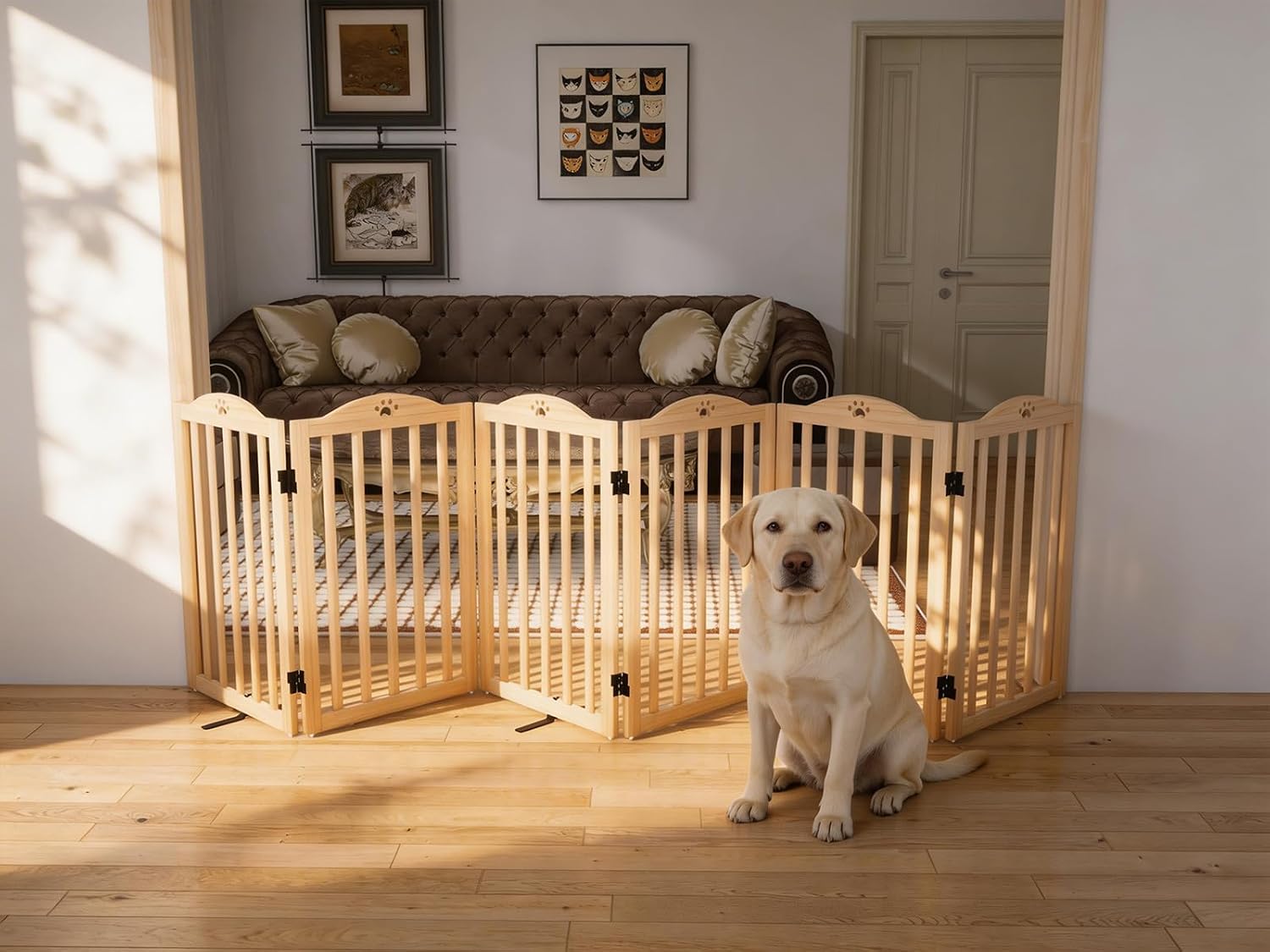 Detalle de YOCAN freestanding wood dog gate, 31.5-inch