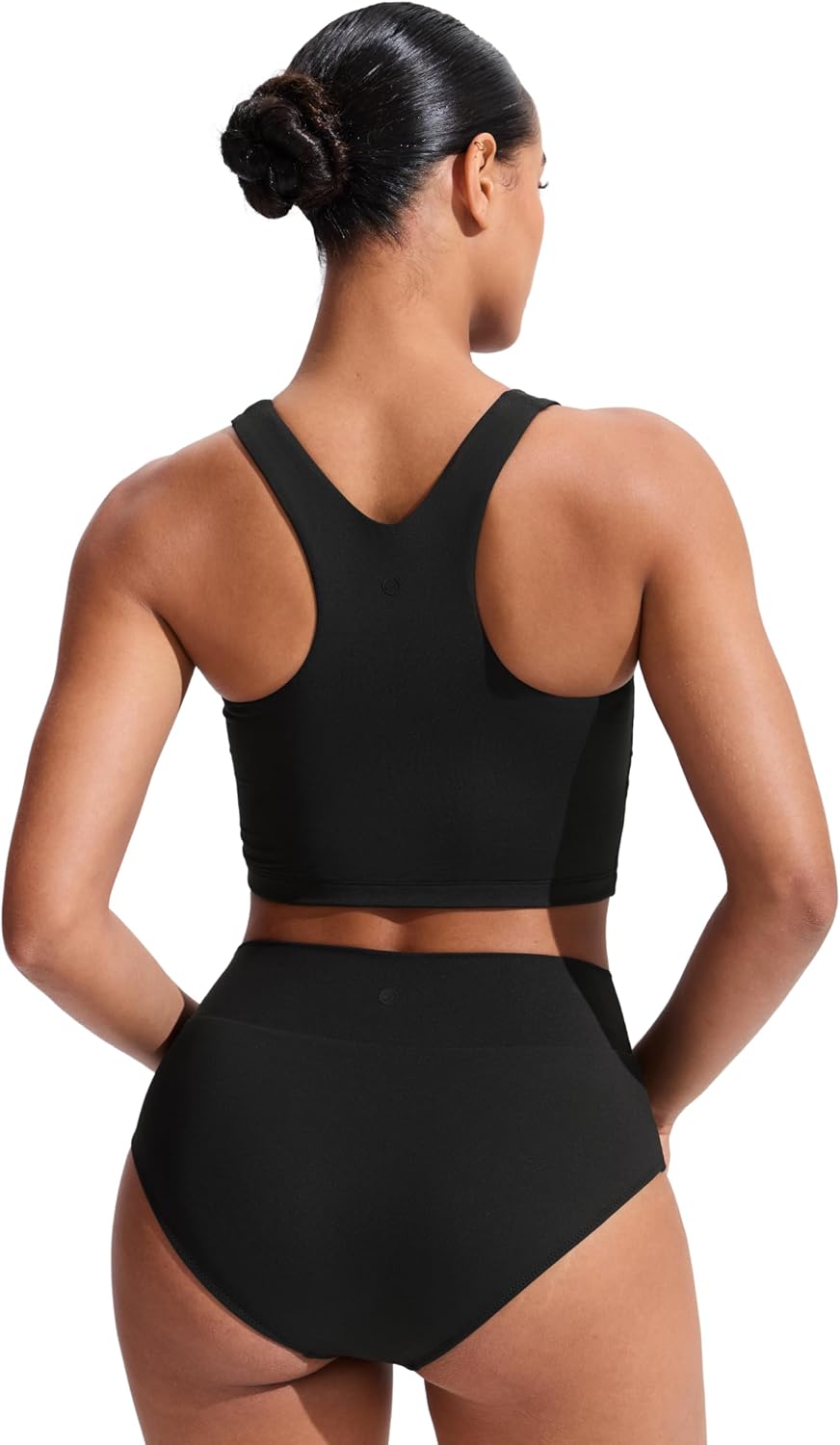 Detalle de CRZ YOGA RY004 Racerback Crop Bikini Top, High Neck, Built-In Pads, A–D Cup