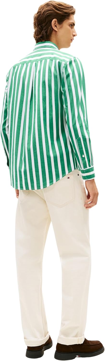 Detalle de Tommy Hilfiger Men's Flex Poplin Bold Stripe Shirt Mw0mw41715 L/S Shirt
