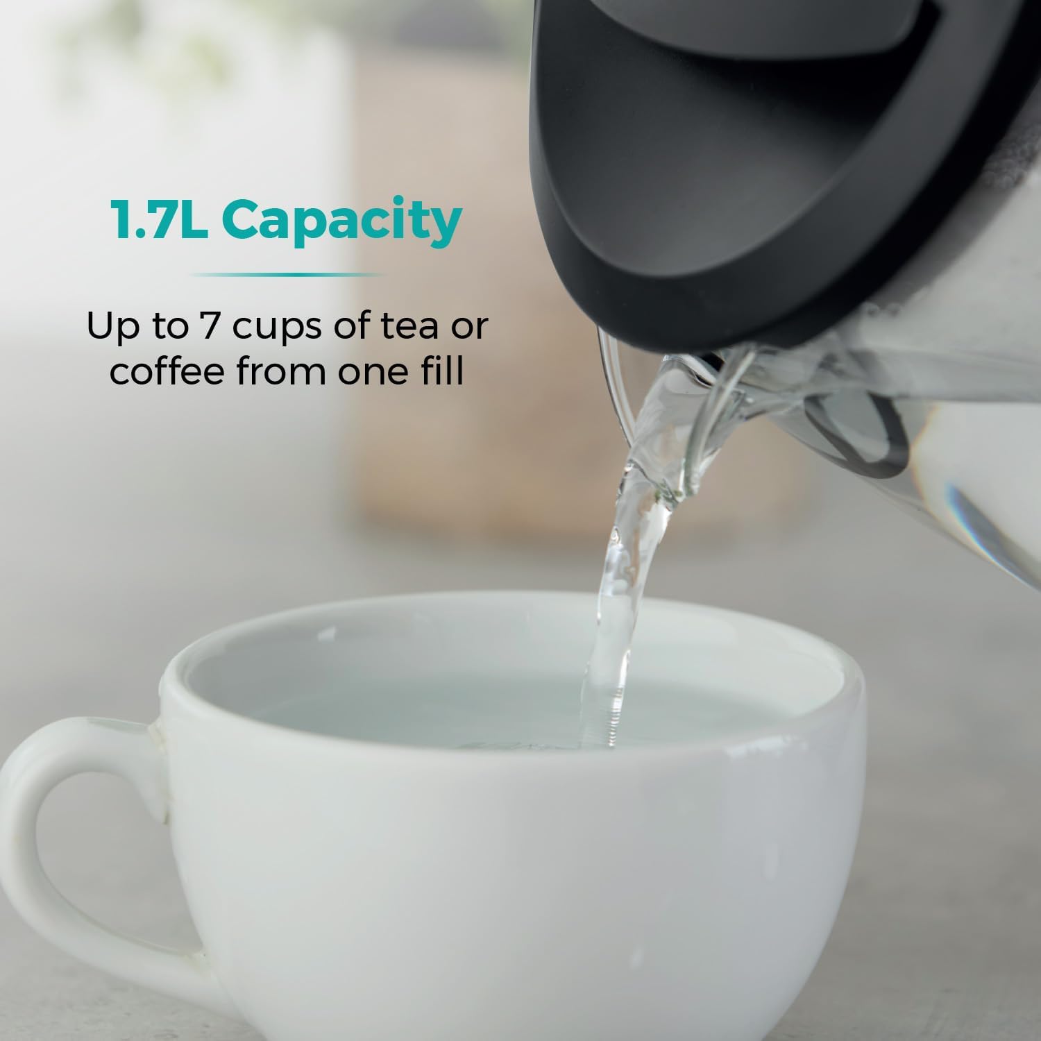 Thumbnail 2 de Tower PT10090BLK Illuminating Glass Kettle (1.7L, 2200W) with Removable Filter & Boil Dry Protection