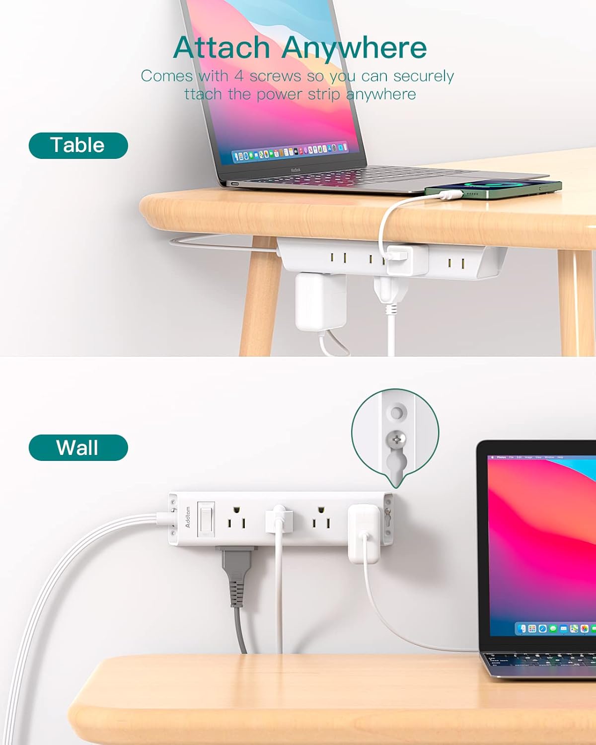 Thumbnail 4 de Addtam Flat Plug Power Strip 12-Outlets 5Ft ๐