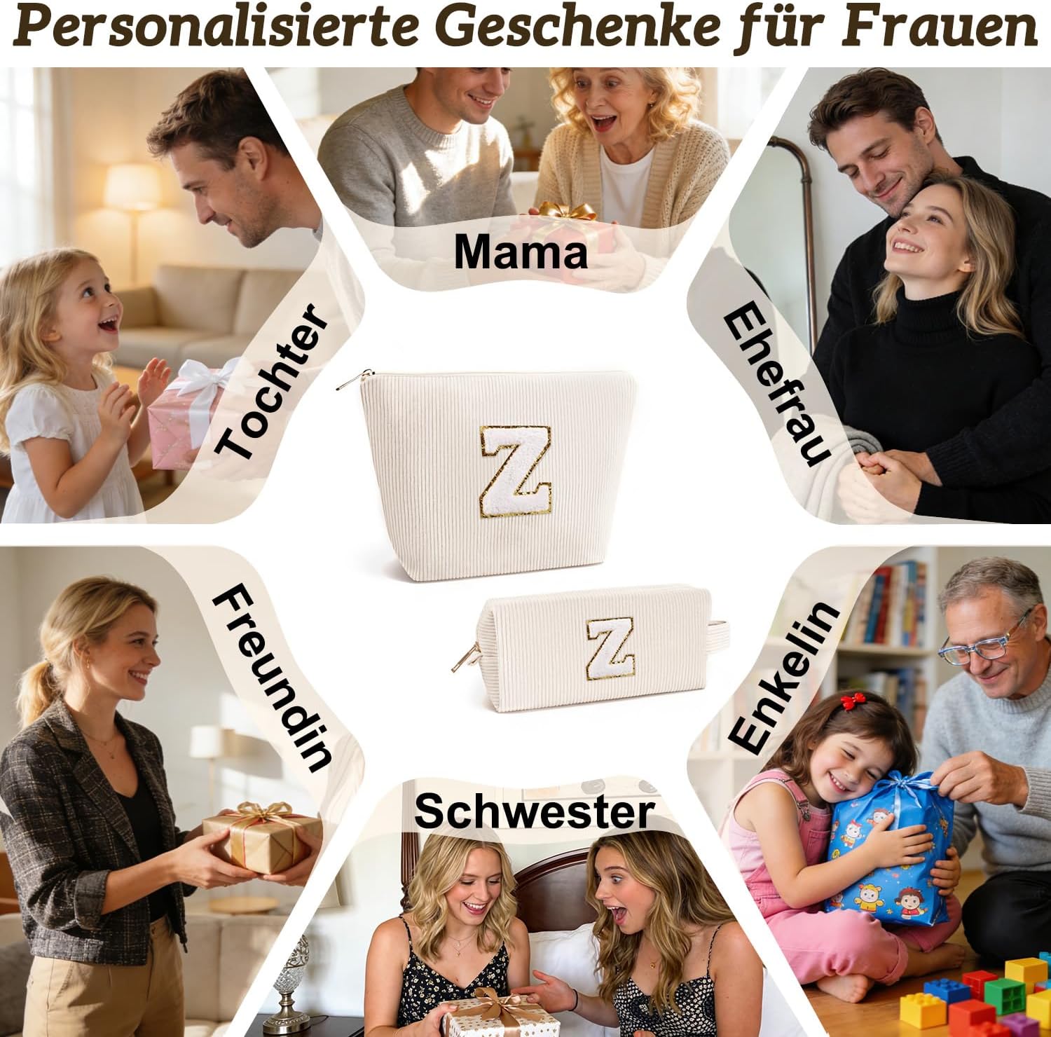 Thumbnail 1 de Giftota Set aus 2 personalisierten Kosmetiktaschen aus Cord (A–Z) für Damen & Mädchen