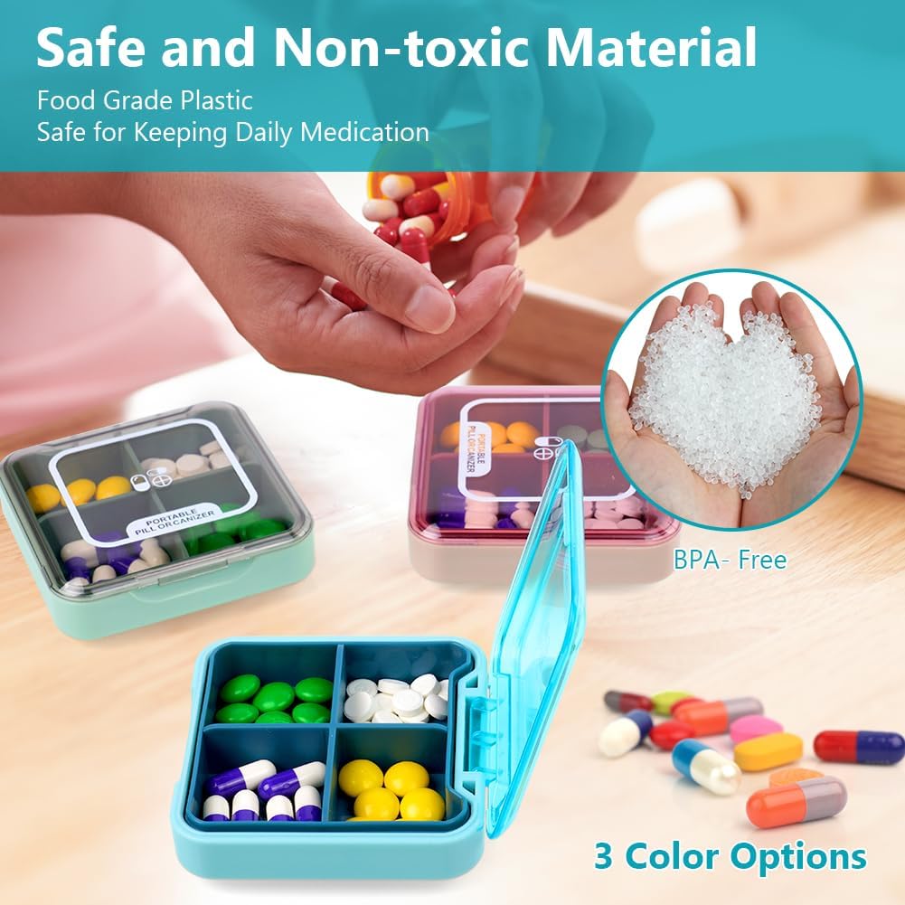 Detalle de ACWOO Portapillole piccolo 7 giorni con 4 scomparti, senza BPA (blu)